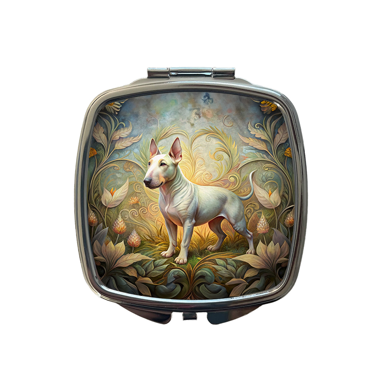 Miniature Bull Terrier Dog Art Nouveau Small Travel Purse Handbag Pocket Makeup Compact Mirror