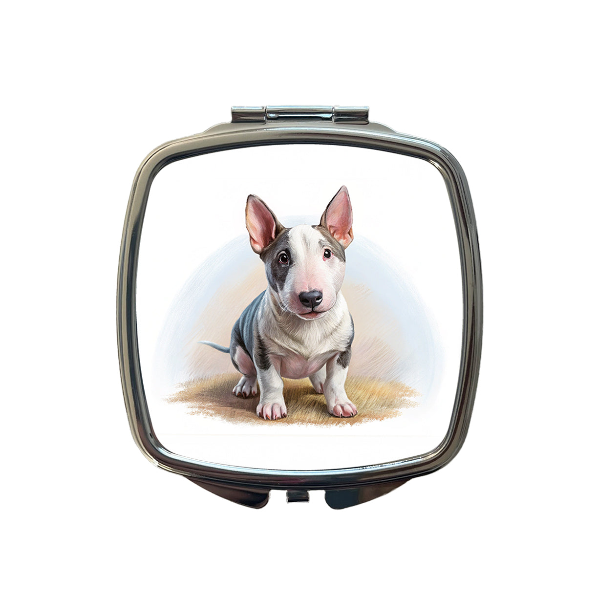 Miniature Bull Terrier Dog Illustration Small Travel Purse Handbag Pocket Makeup Compact Mirror