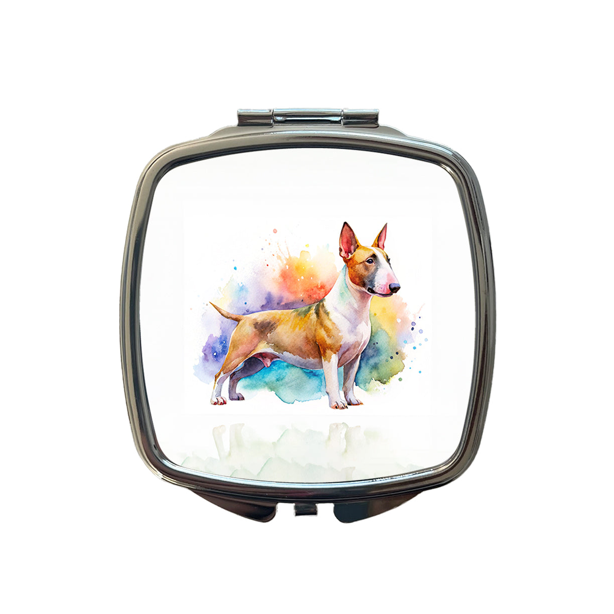 Miniature Bull Terrier Dog Watercolor Style Small Travel Purse Handbag Pocket Makeup Compact Mirror