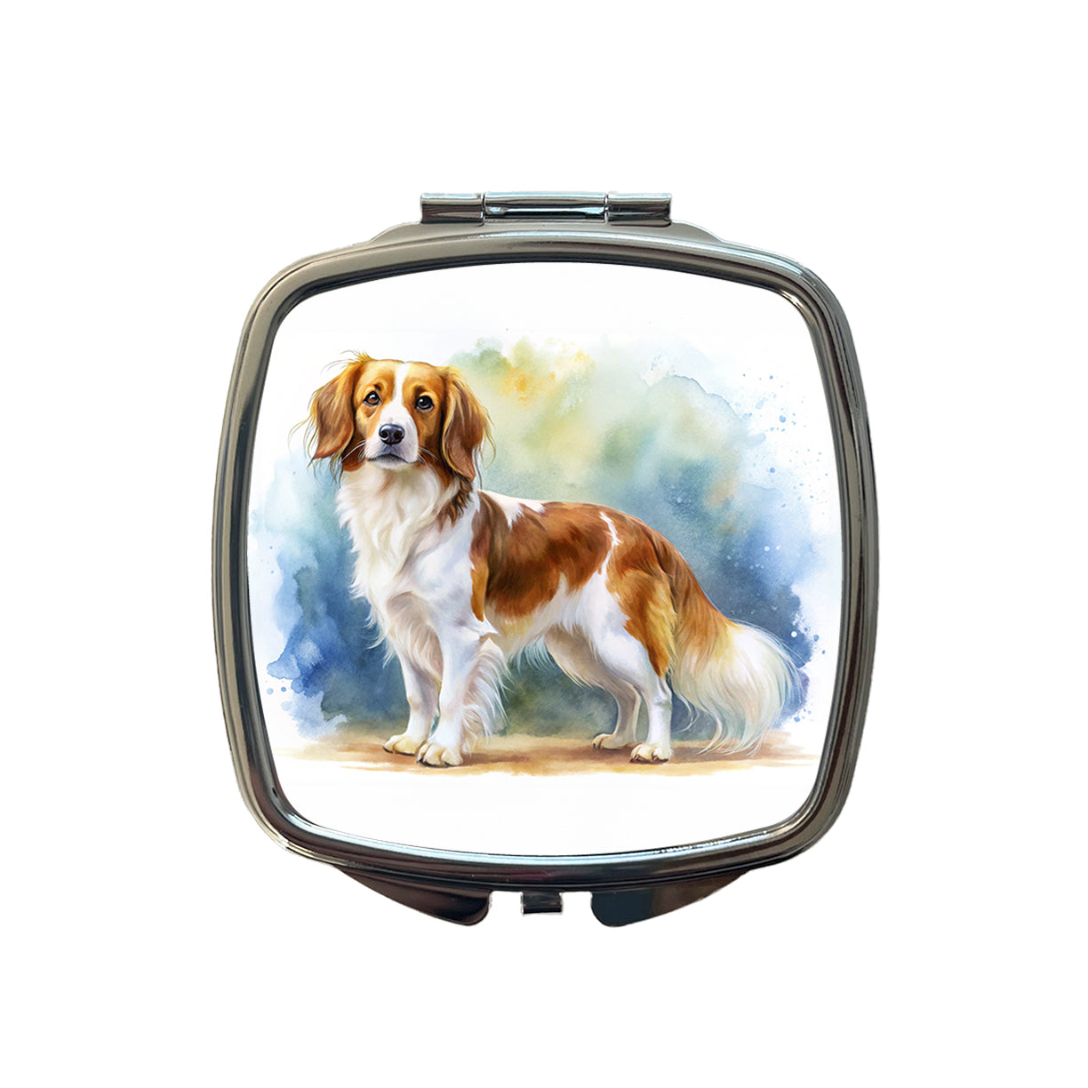 Nederlandse Kooikerhondje Dog Watercolor Style Small Travel Purse Handbag Pocket Makeup Compact Mirror