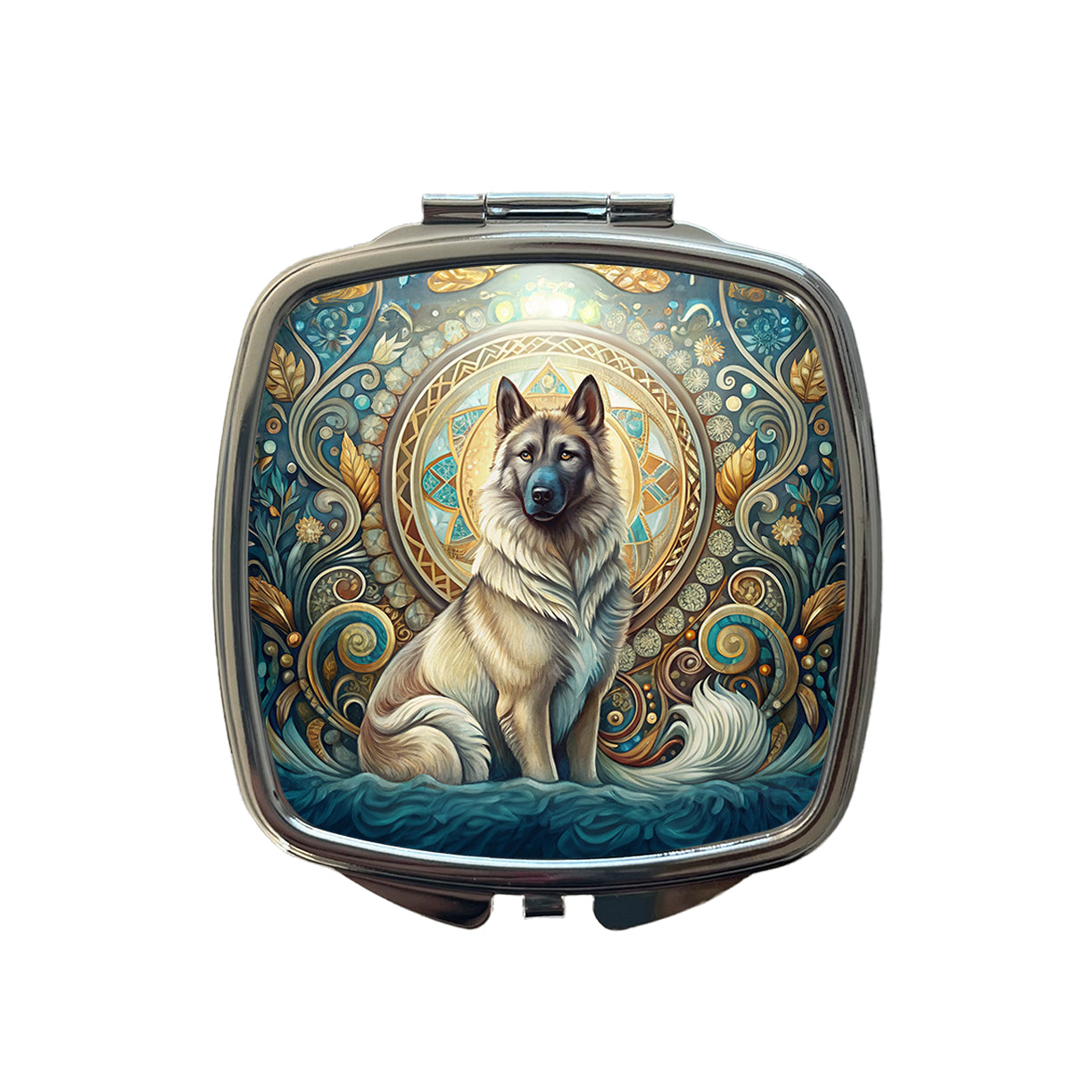 Norwegian Elkhound Dog Art Nouveau Small Travel Purse Handbag Pocket Makeup Compact Mirror
