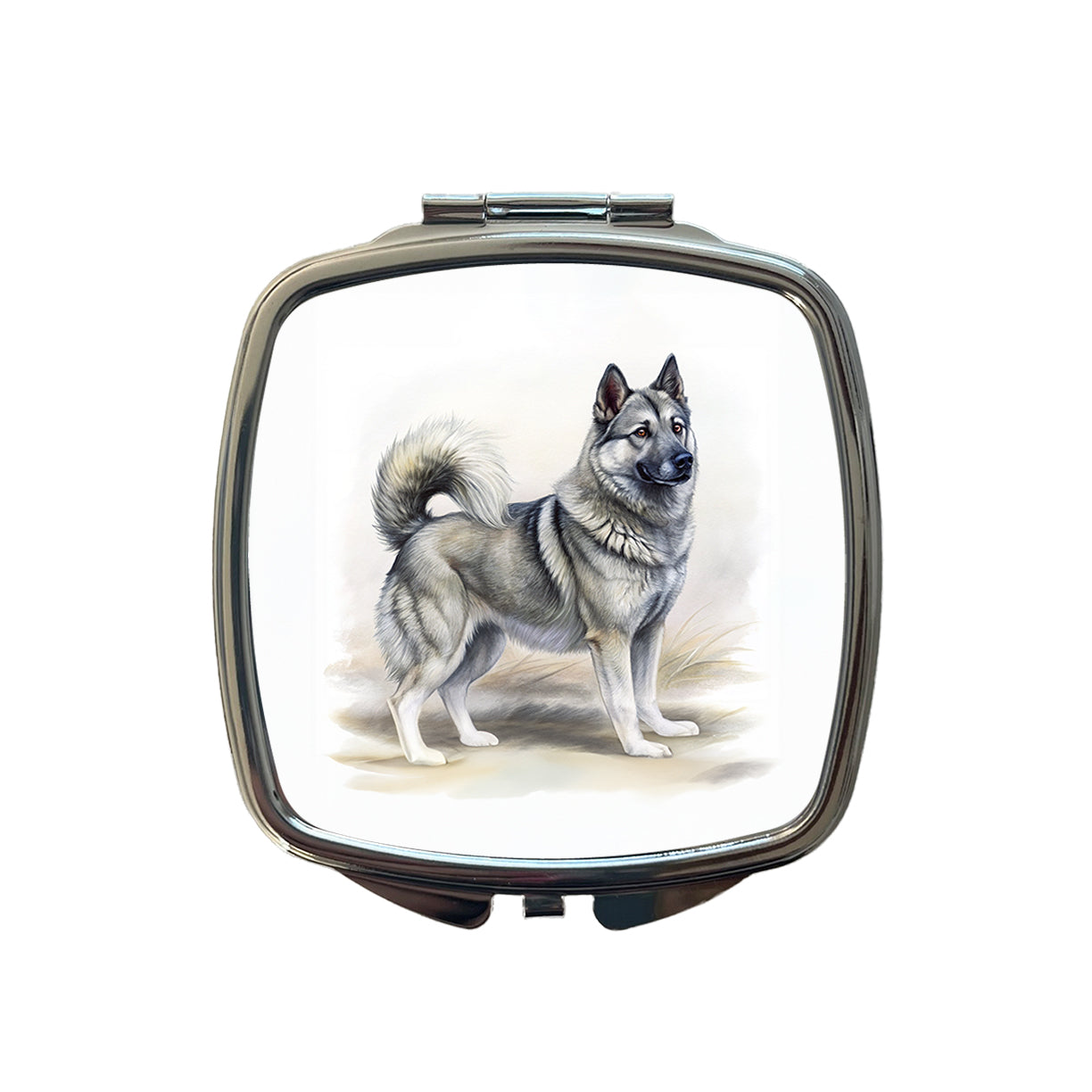 Norwegian Elkhound Dog Illustration Small Travel Purse Handbag Pocket Makeup Compact Mirror