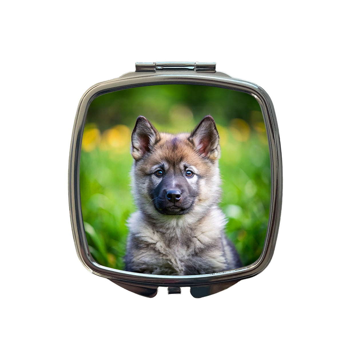 Norwegian Elkhound Dog Puppy Photo Small Travel Purse Handbag Pocket Makeup Compact Mirror