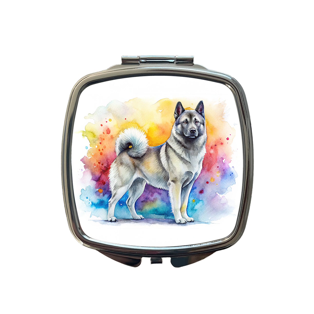 Norwegian Elkhound Dog Watercolor Style Small Travel Purse Handbag Pocket Makeup Compact Mirror