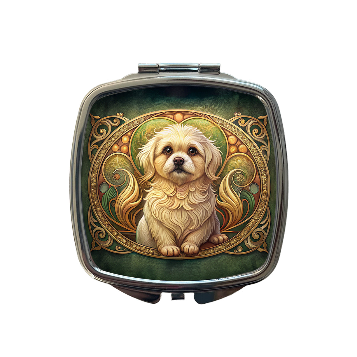 Pekapoo Dog Art Nouveau Small Travel Purse Handbag Pocket Makeup Compact Mirror