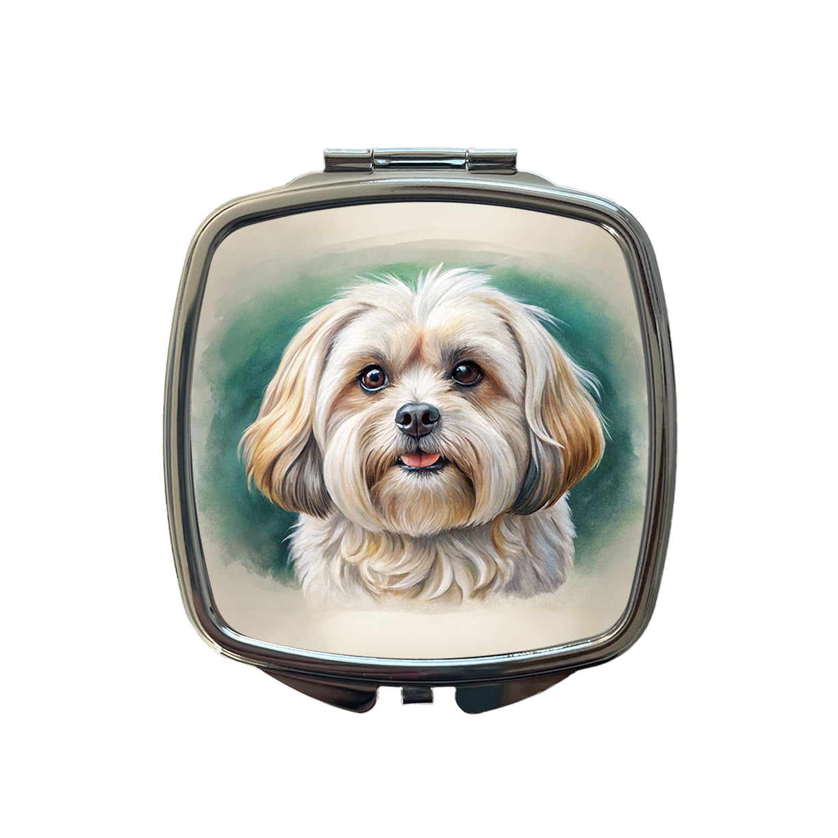 Pekapoo Dog Illustration Small Travel Purse Handbag Pocket Makeup Compact Mirror