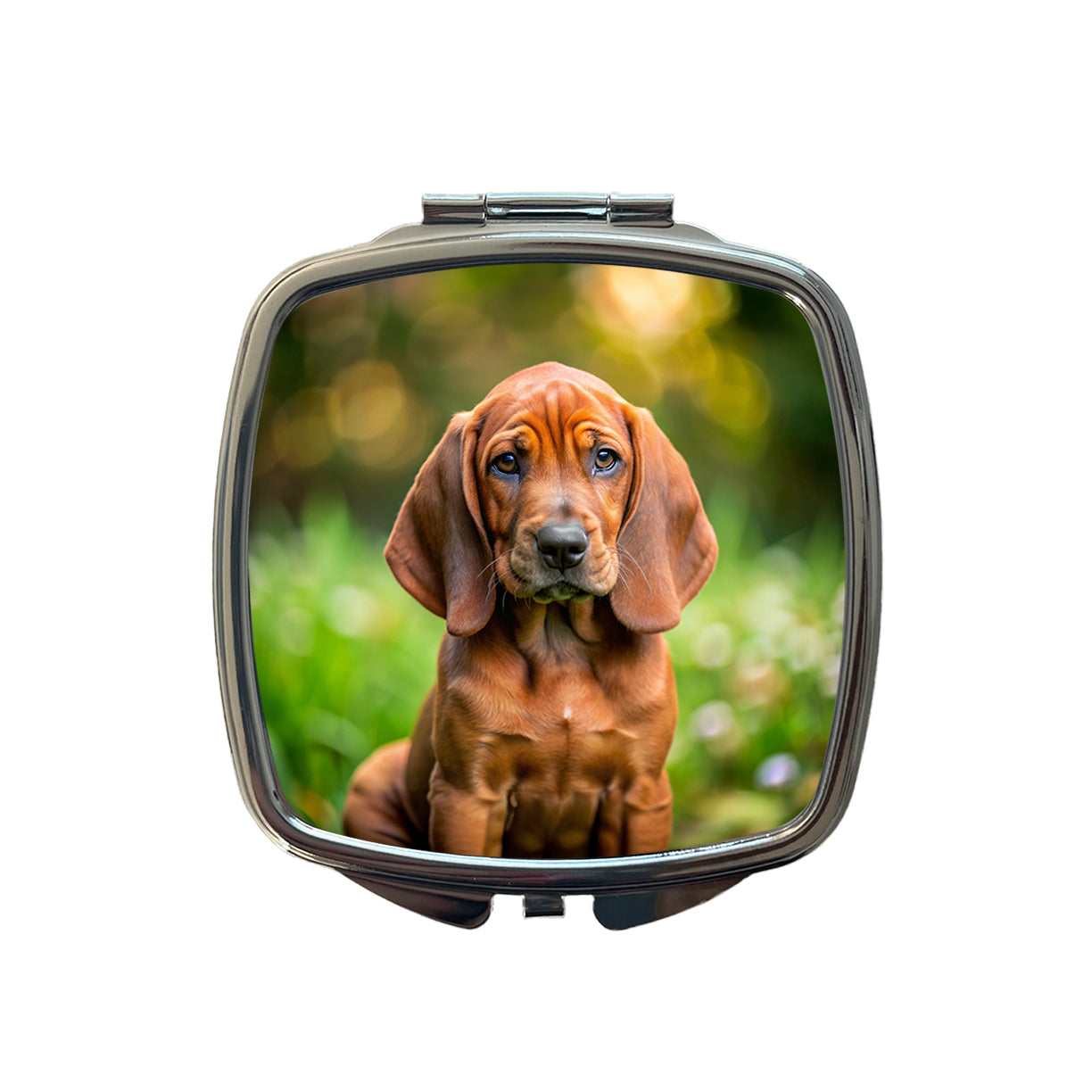 Redbone Coonhound Dog Puppy Photo Small Travel Purse Handbag Pocket Makeup Compact Mirror