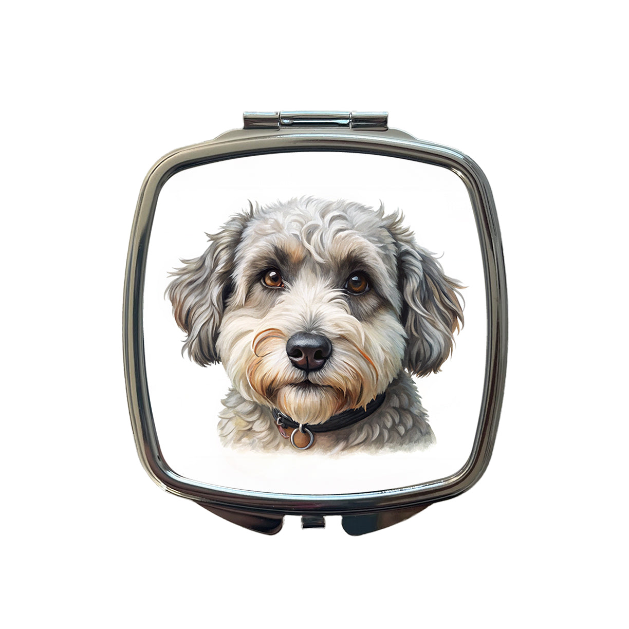 Schnoodle Dog Illustration Small Travel Purse Handbag Pocket Makeup Compact Mirror
