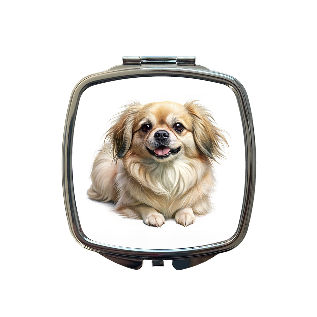 Tibetan Spaniel Dog Illustration Small Travel Purse Handbag Pocket Makeup Compact Mirror