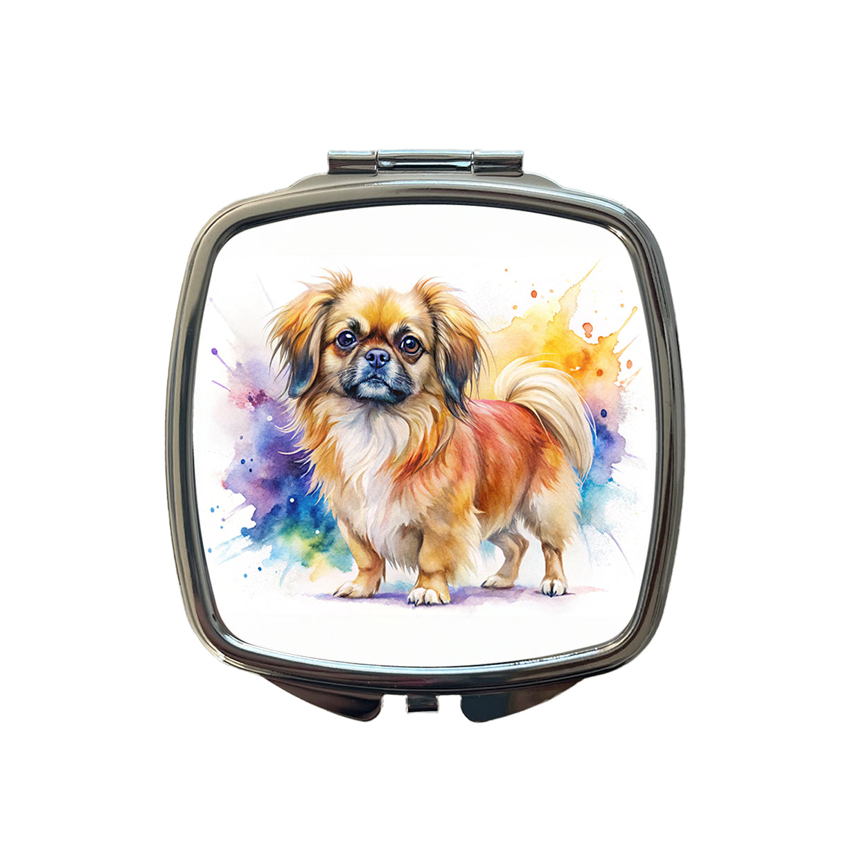Tibetan Spaniel Dog Watercolor Style Small Travel Purse Handbag Pocket Makeup Compact Mirror