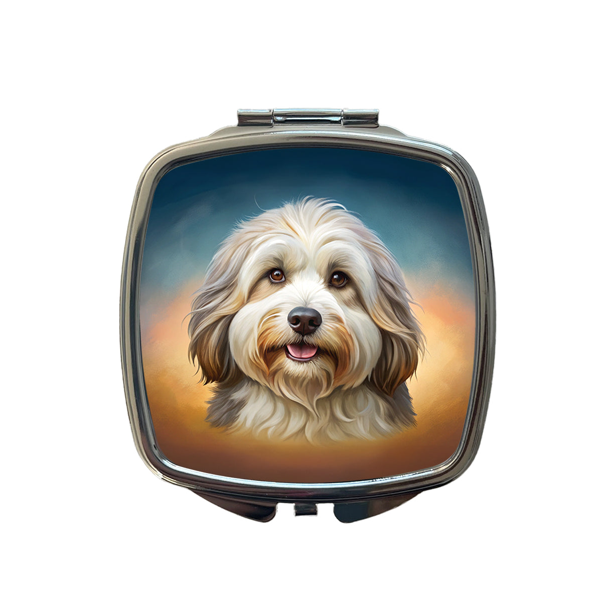 Tibetan Terrier Dog Illustration Small Travel Purse Handbag Pocket Makeup Compact Mirror