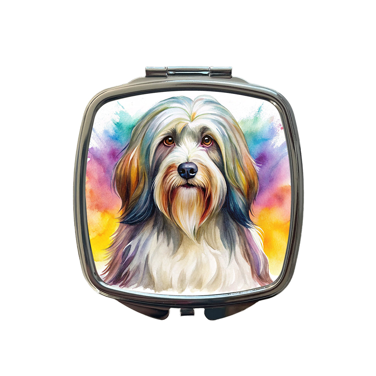 Tibetan Terrier Dog Watercolor Style Small Travel Purse Handbag Pocket Makeup Compact Mirror