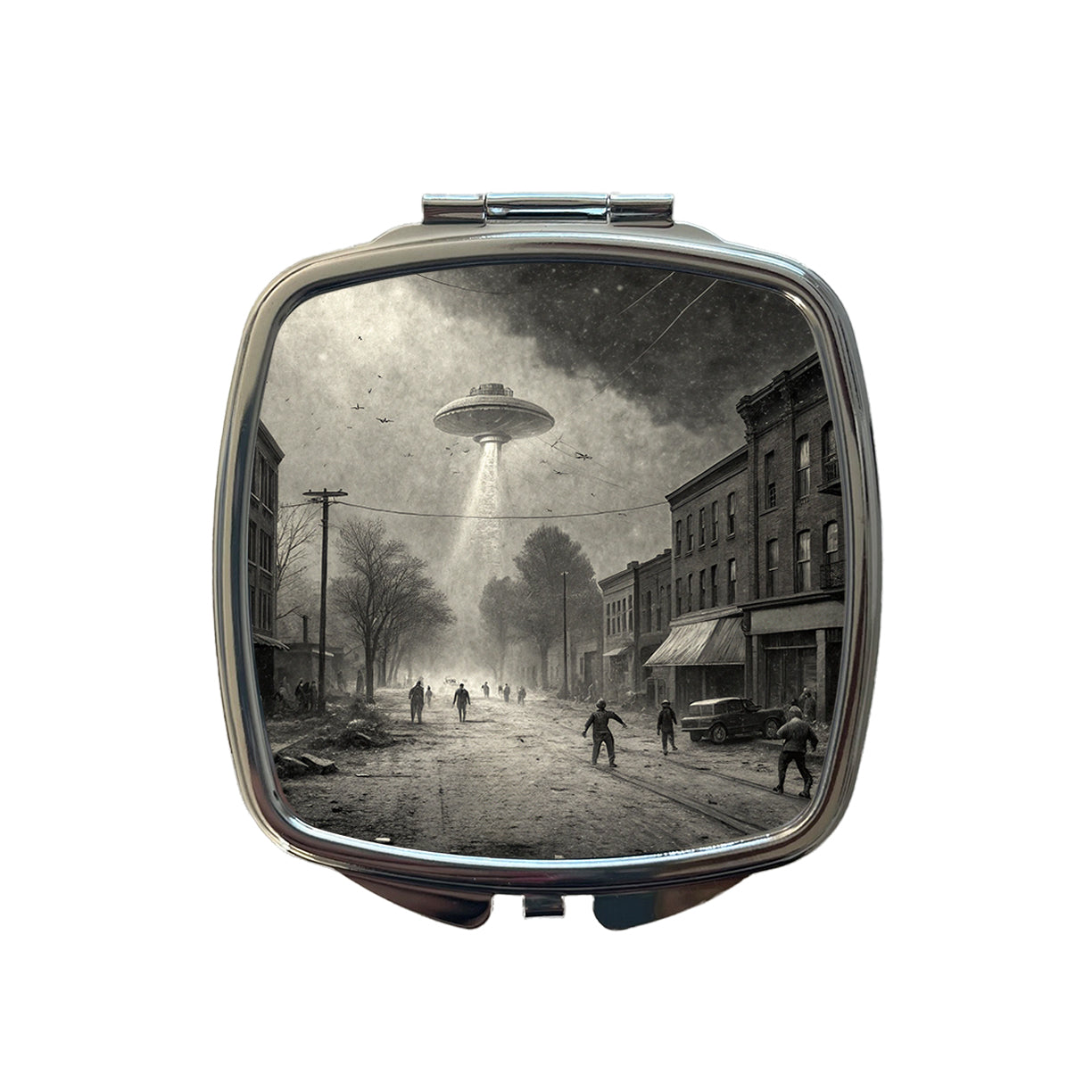 Alien Invasion Found Footage Black and White Small Travel Purse Handbag Pocket Makeup Compact Mirror