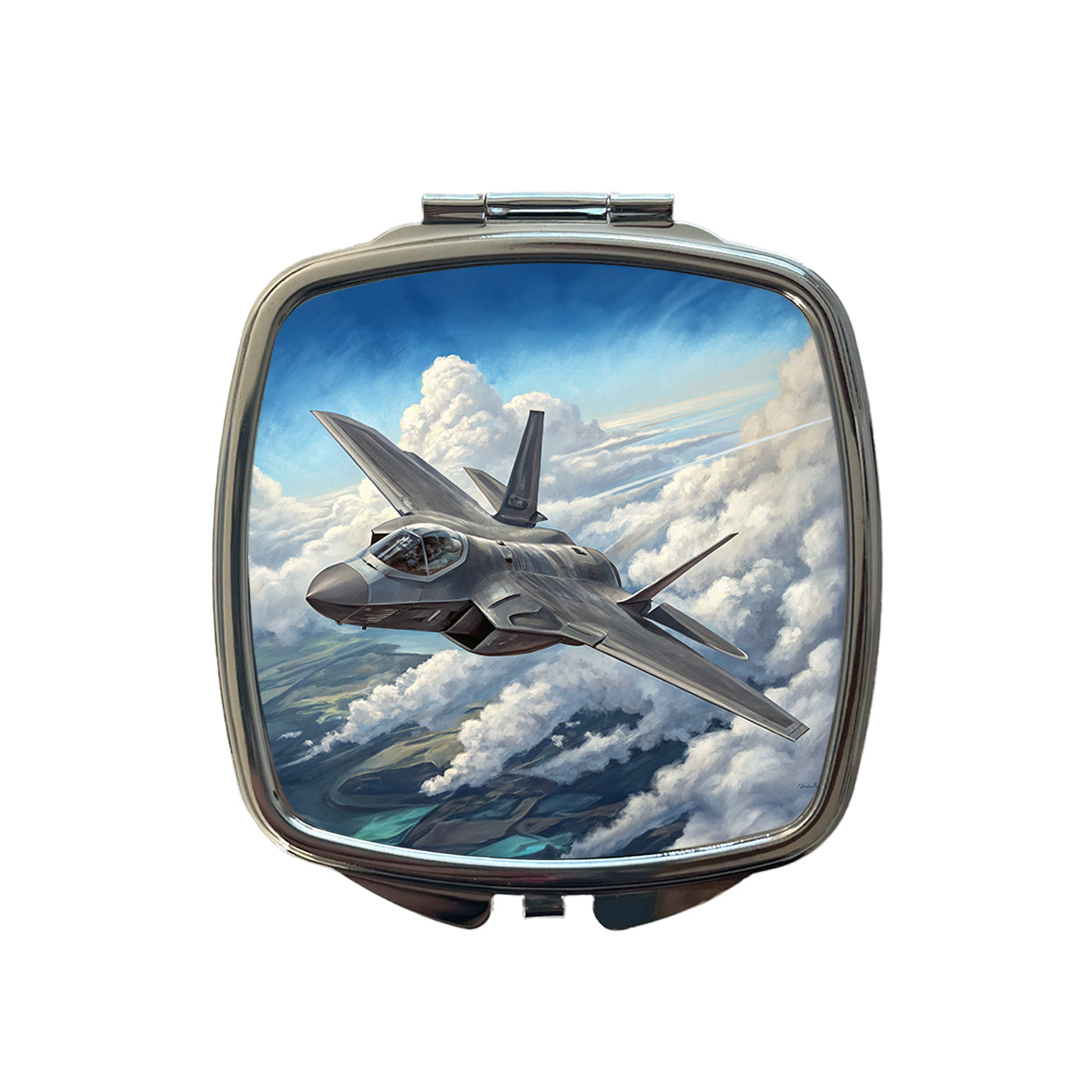 F-35 Lightning II Plane in Flight US Air Force Navy Marines Small Travel Purse Handbag Pocket Makeup Compact Mirror