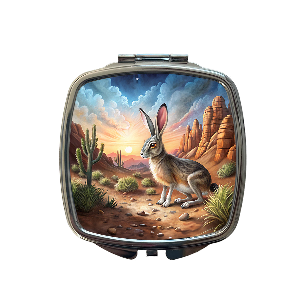 Jackrabbit In Desert Small Travel Purse Handbag Pocket Makeup Compact Mirror