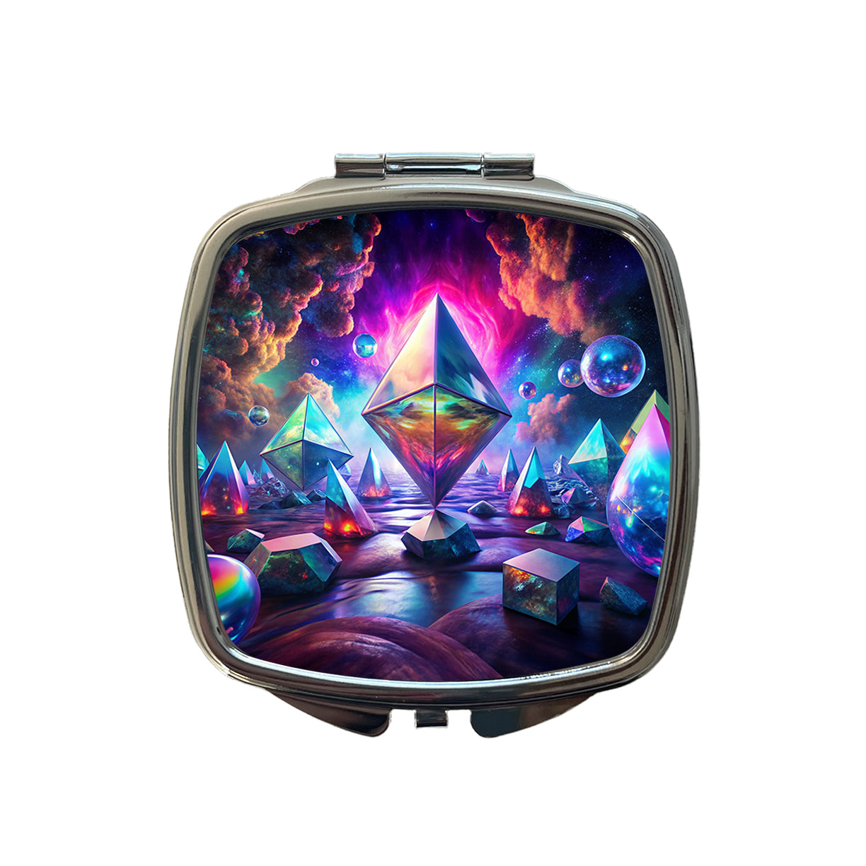 Psychedelic Crystals and Prisms Vibrant Colors Small Travel Purse Handbag Pocket Makeup Compact Mirror
