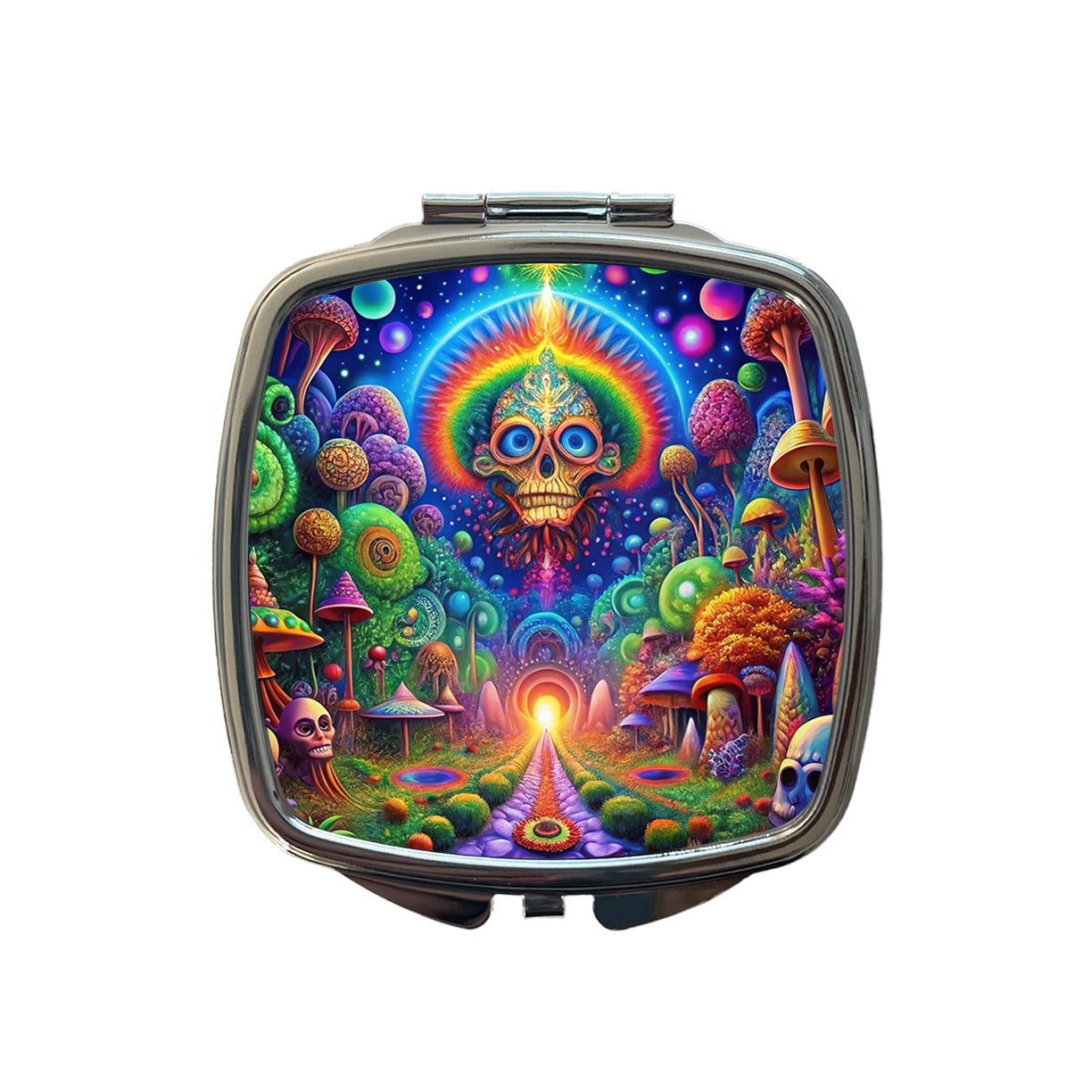 Psychedelic Fantasy Crazy Colorful Scene Small Travel Purse Handbag Pocket Makeup Compact Mirror