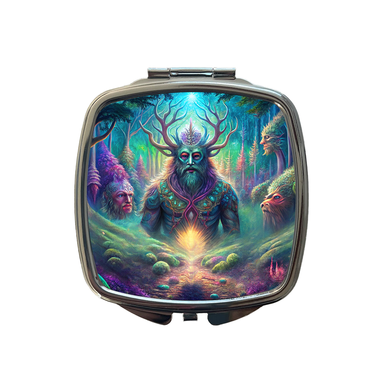 Psychedelic Forest Spirits Vibrant Colors Small Travel Purse Handbag Pocket Makeup Compact Mirror