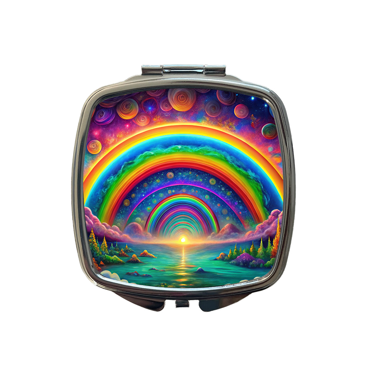 Psychedelic Lots of Rainbows Colors Small Travel Purse Handbag Pocket Makeup Compact Mirror