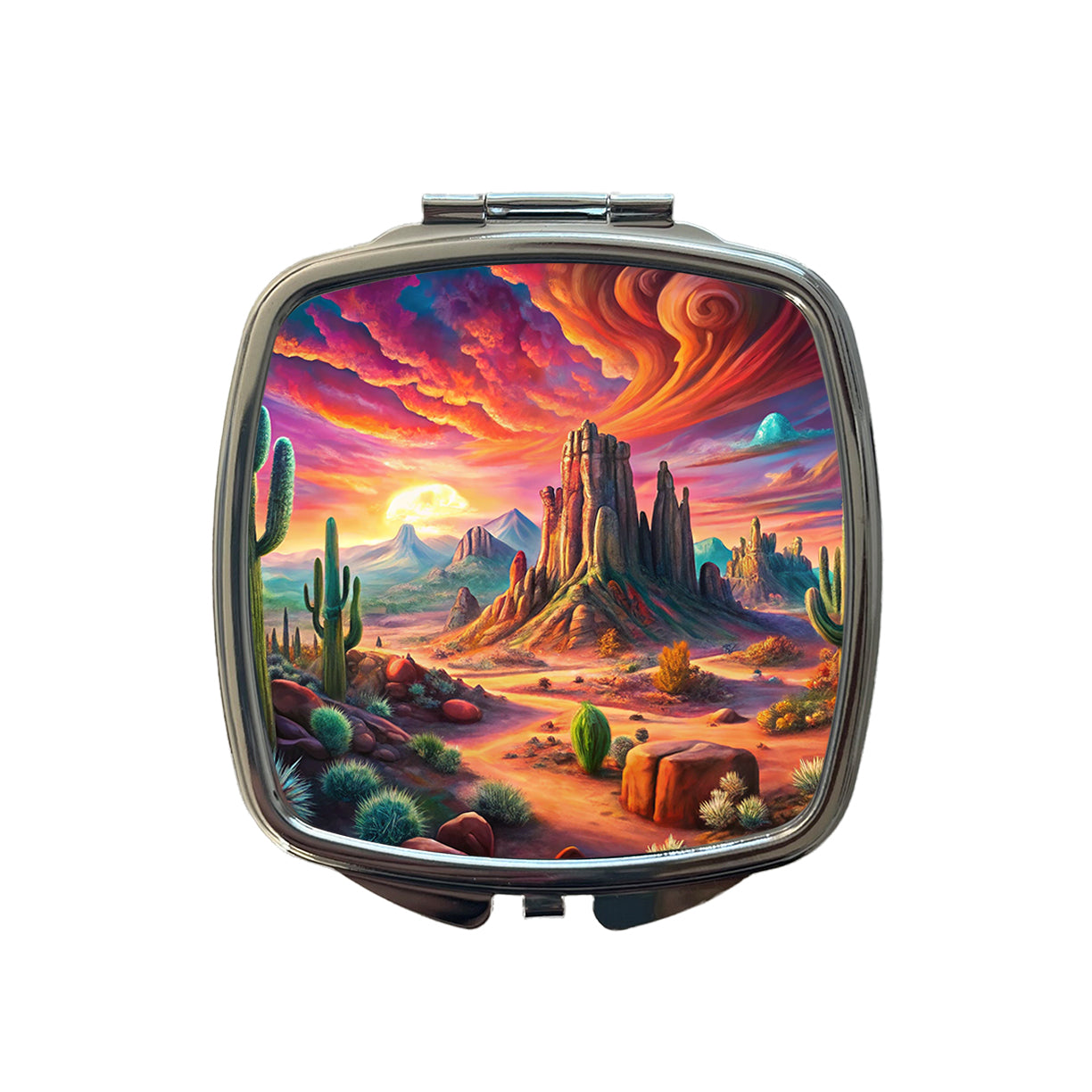 Psychedelic Southwest Desert Scene Small Travel Purse Handbag Pocket Makeup Compact Mirror