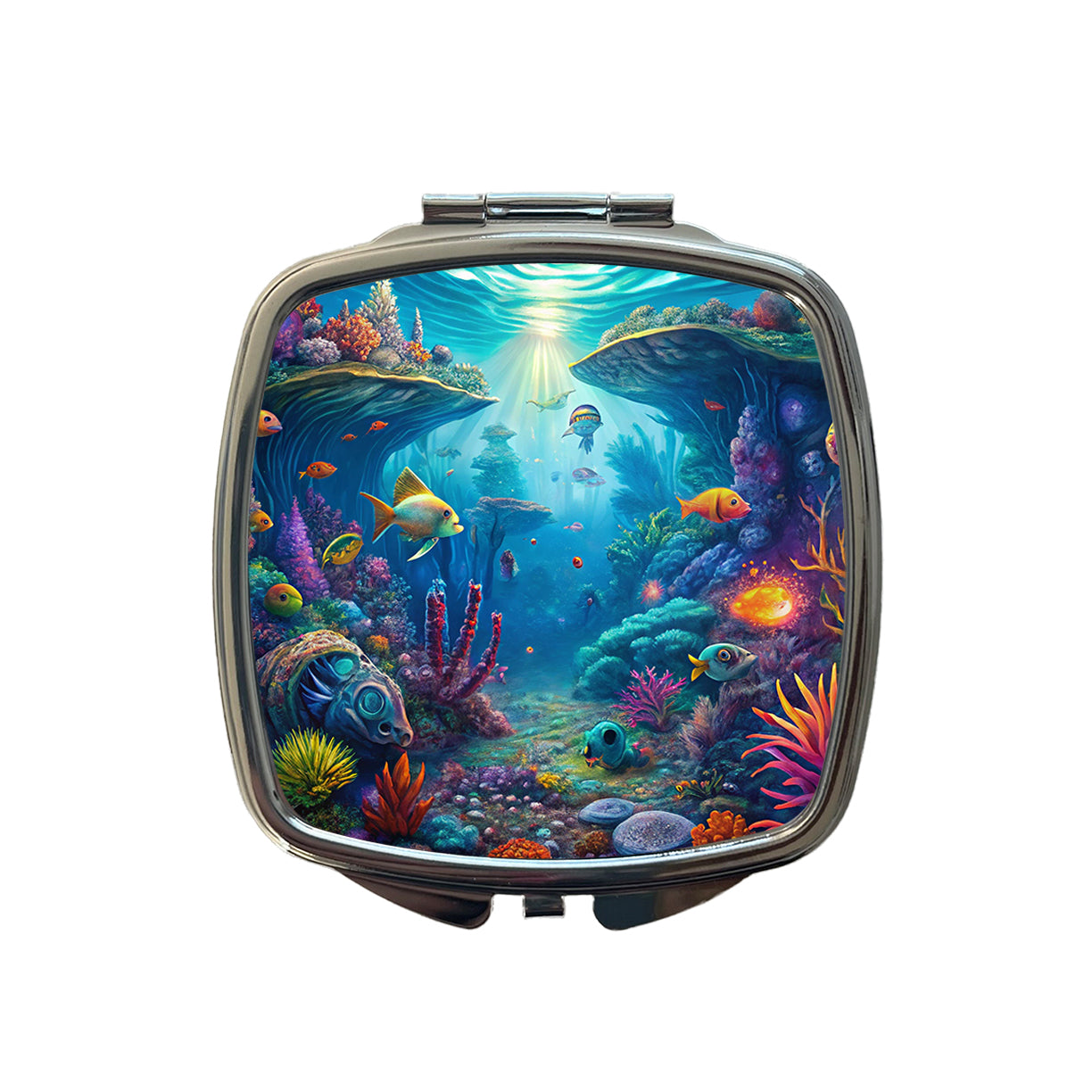 Psychedelic Underwater Ocean Scene Small Travel Purse Handbag Pocket Makeup Compact Mirror