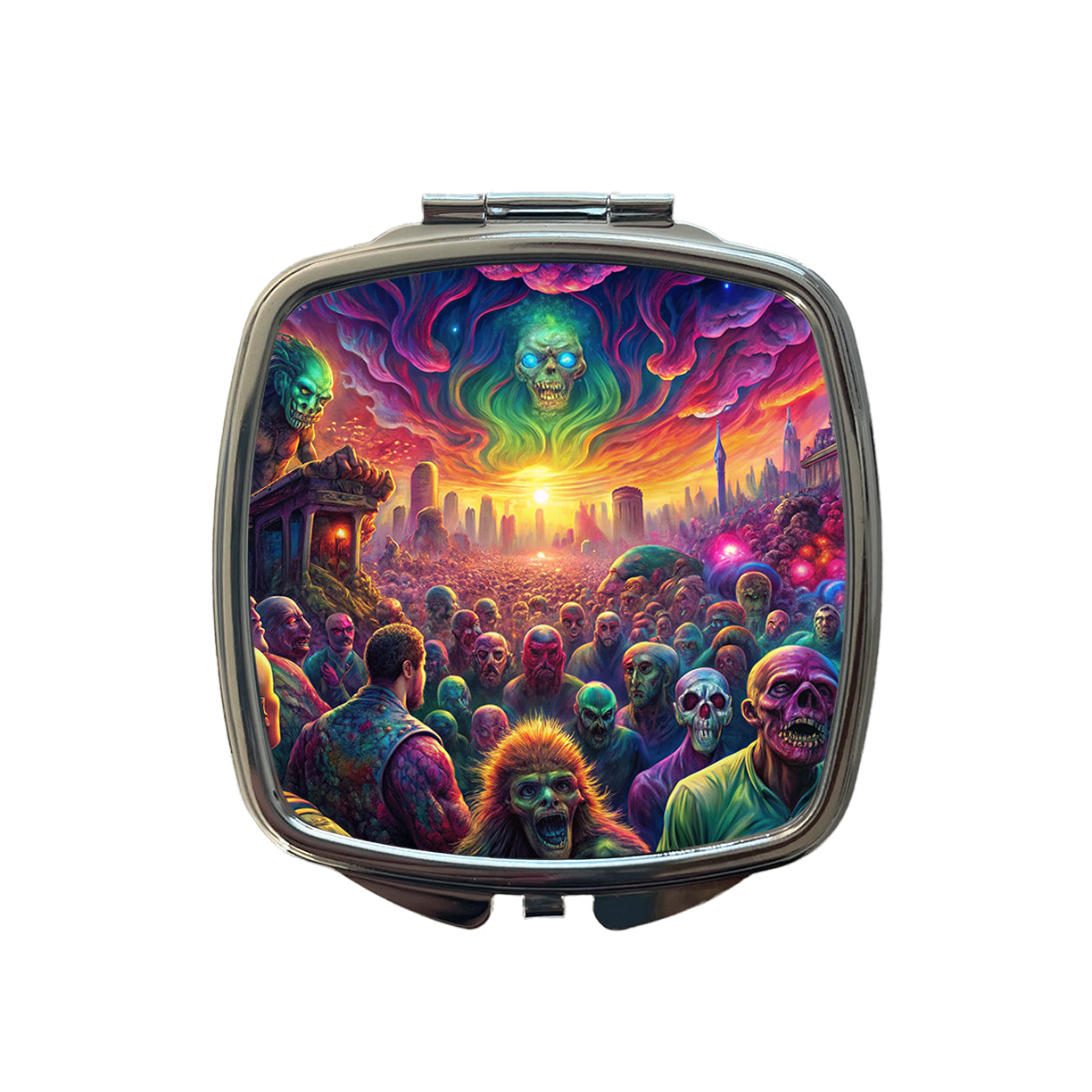 Psychedelic Zombie Outbreak Small Travel Purse Handbag Pocket Makeup Compact Mirror