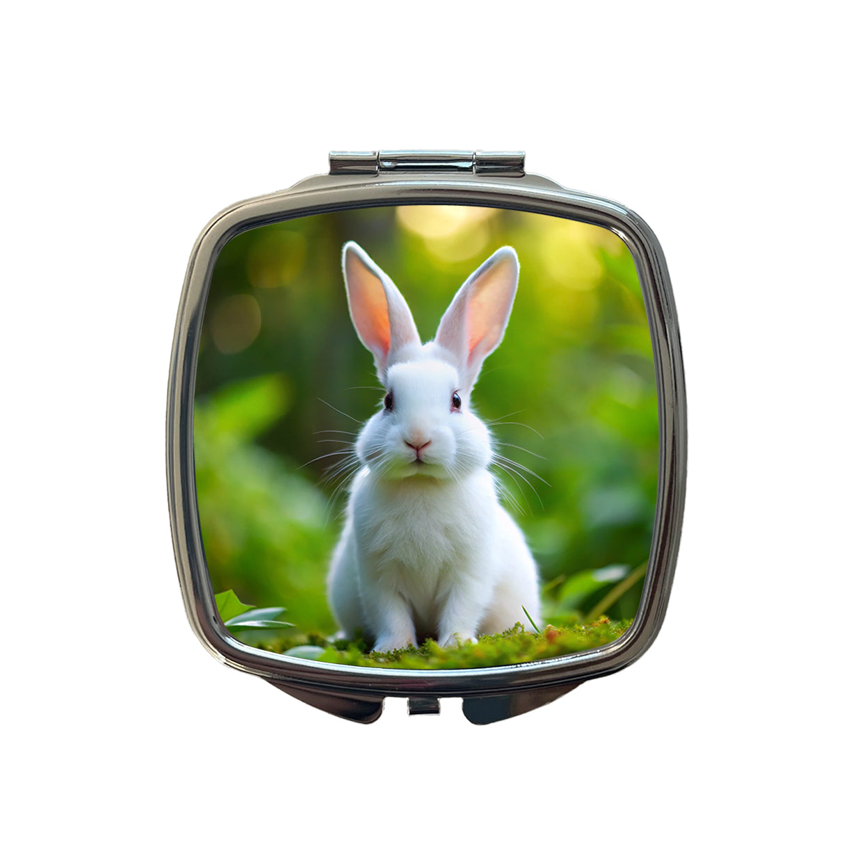 White Bunny Rabbit Small Travel Purse Handbag Pocket Makeup Compact Mirror