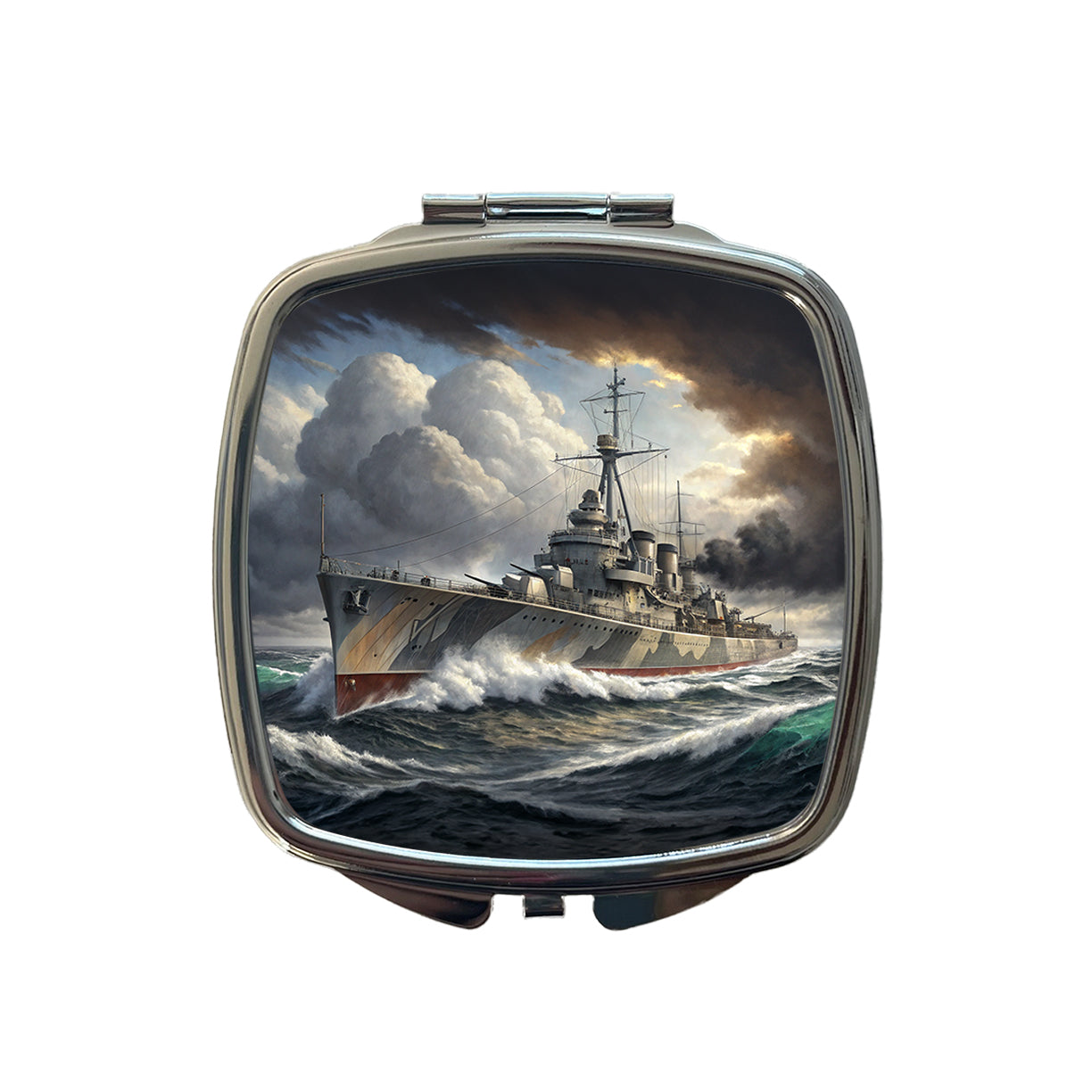 WWII Destroyer at Sea Small Travel Purse Handbag Pocket Makeup Compact Mirror
