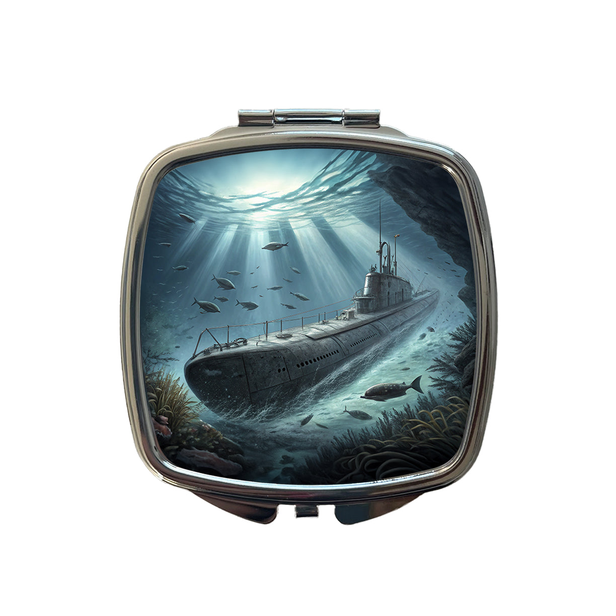 WWII German U-Boat Submarine Small Travel Purse Handbag Pocket Makeup Compact Mirror