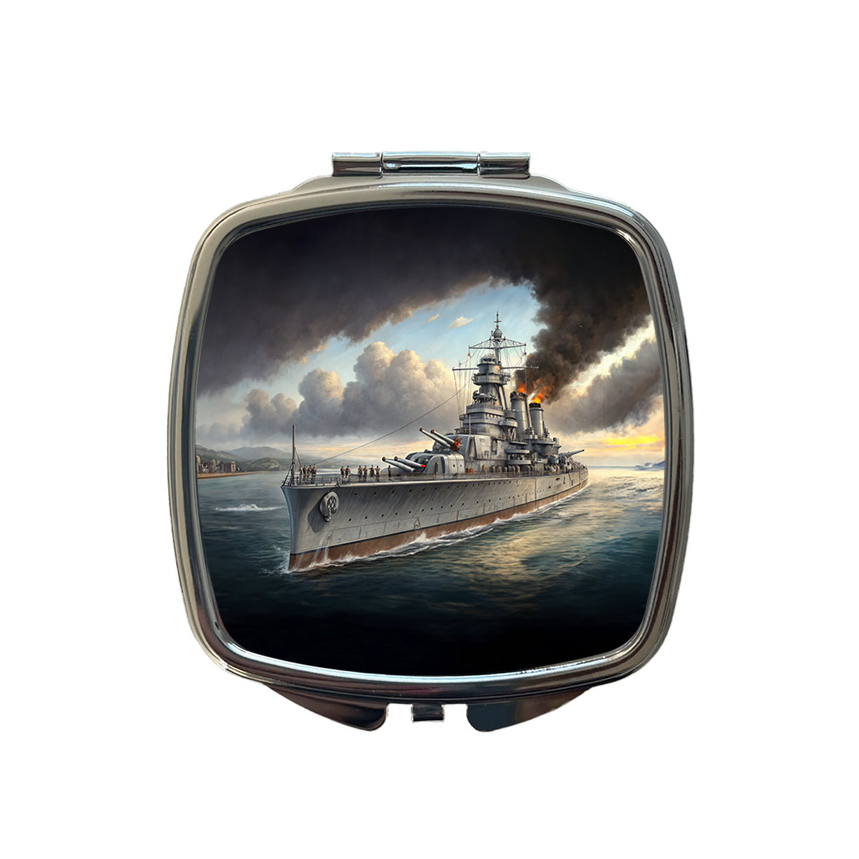 WWII Heavy Cruiser Small Travel Purse Handbag Pocket Makeup Compact Mirror