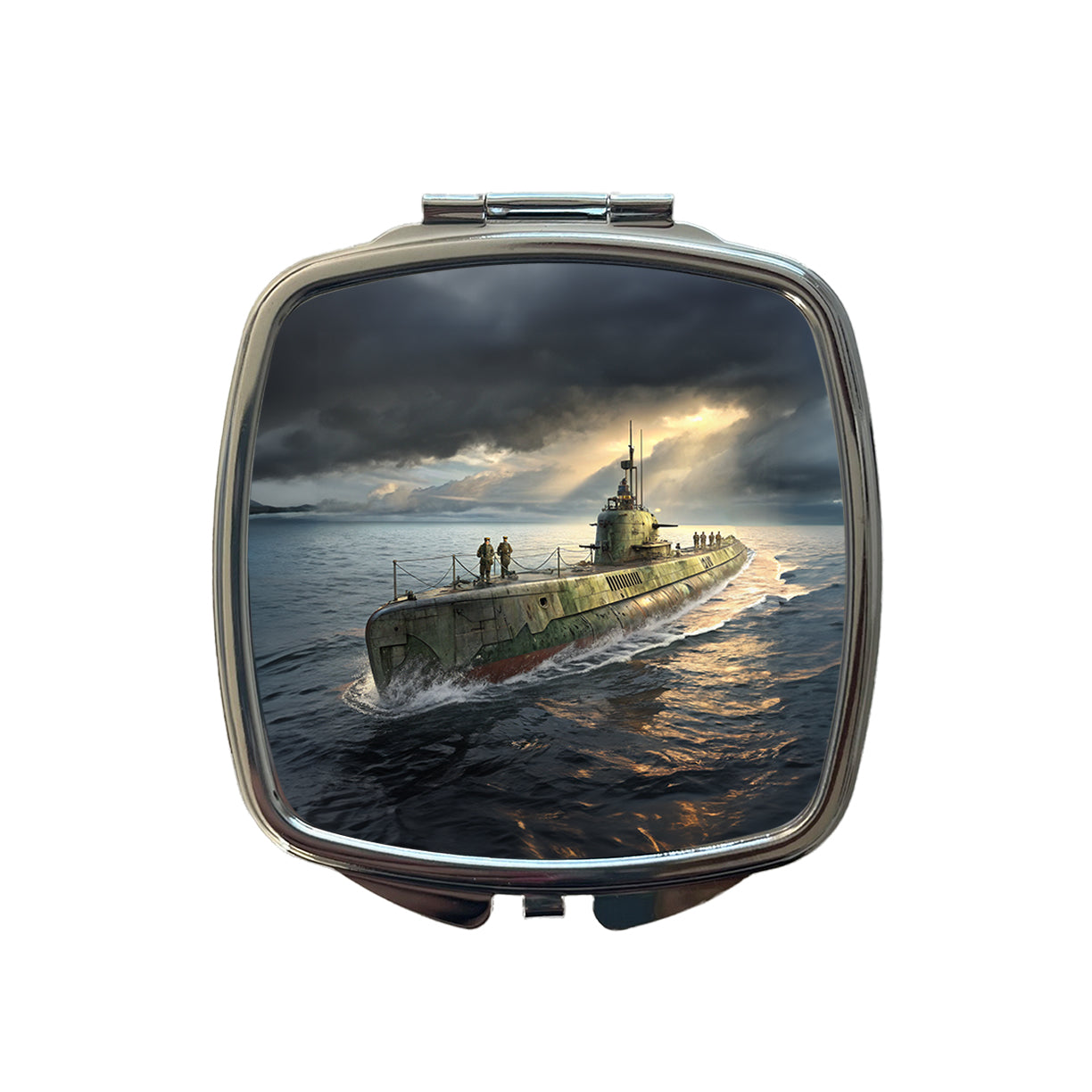 WWII Submarine Running On Surface Small Travel Purse Handbag Pocket Makeup Compact Mirror