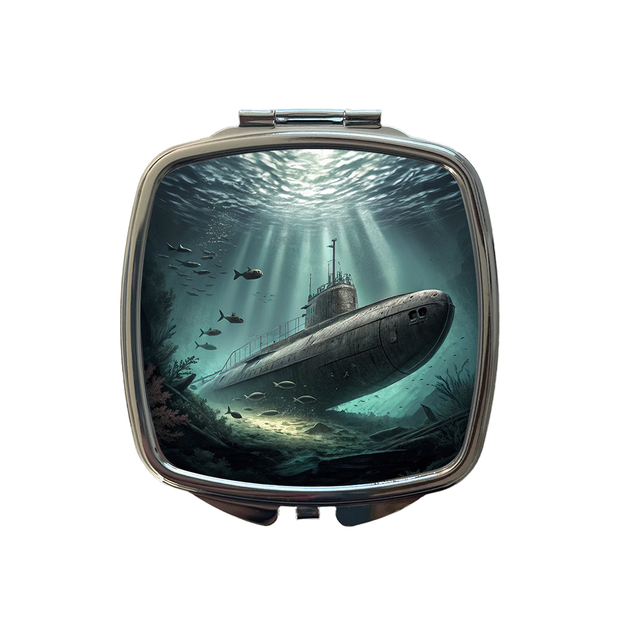 WWII Submarine Submerged Underwater Small Travel Purse Handbag Pocket Makeup Compact Mirror