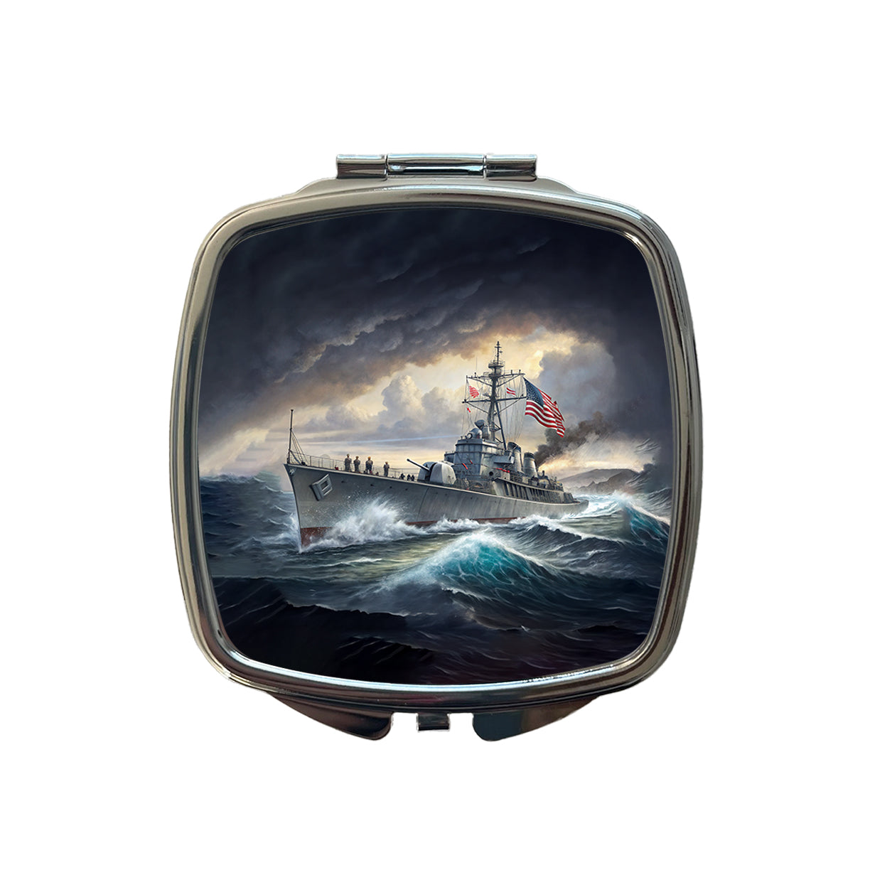 WWII US Navy Destroyer at Sea Small Travel Purse Handbag Pocket Makeup Compact Mirror