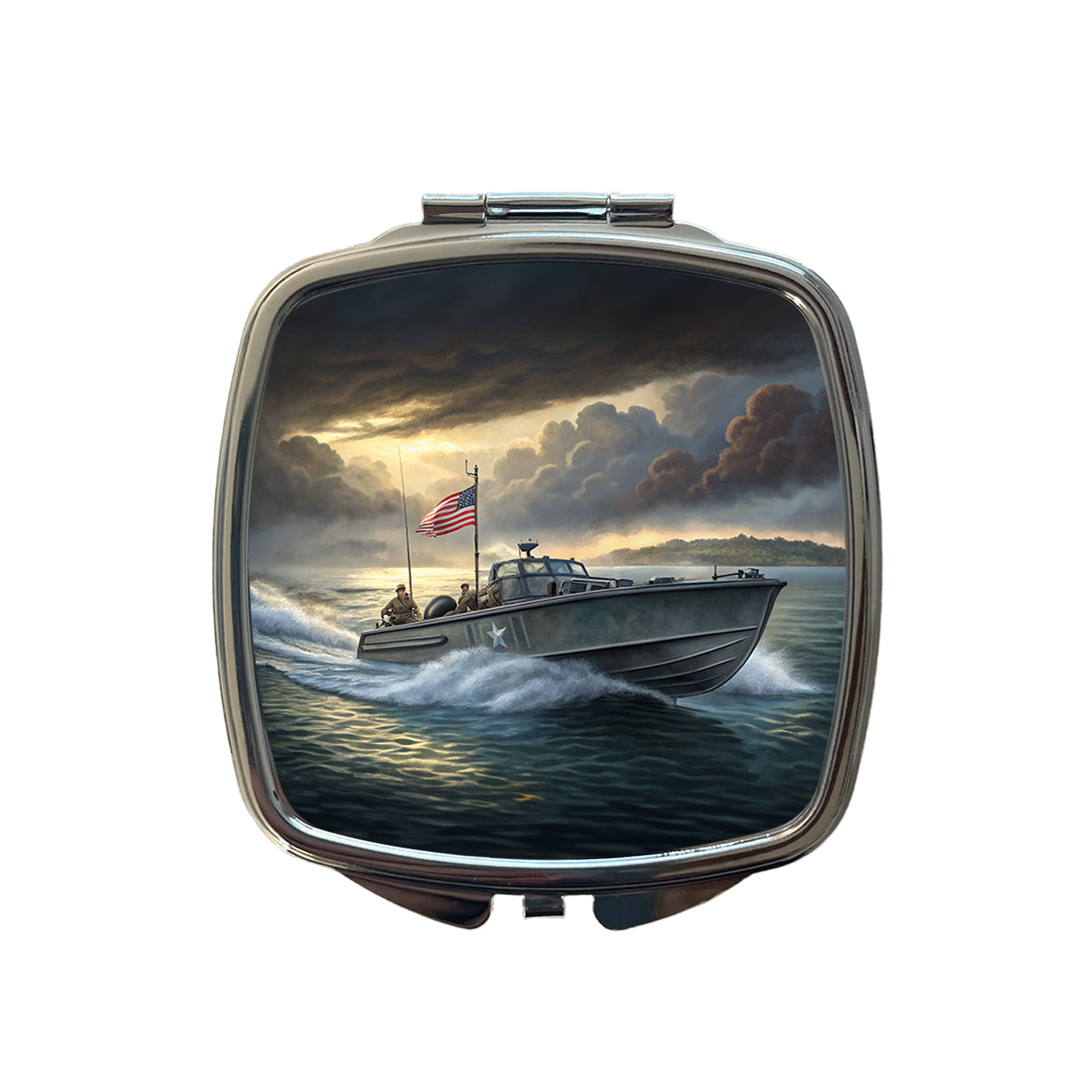 WWII US Navy PT Torpedo Boat Small Travel Purse Handbag Pocket Makeup Compact Mirror