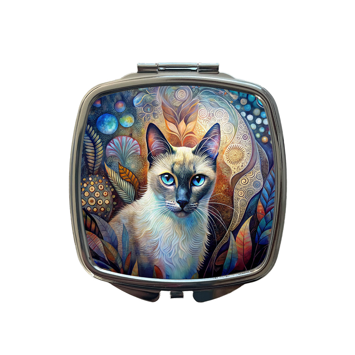 Balinese Cat Abstract Art Small Travel Purse Handbag Pocket Makeup Compact Mirror