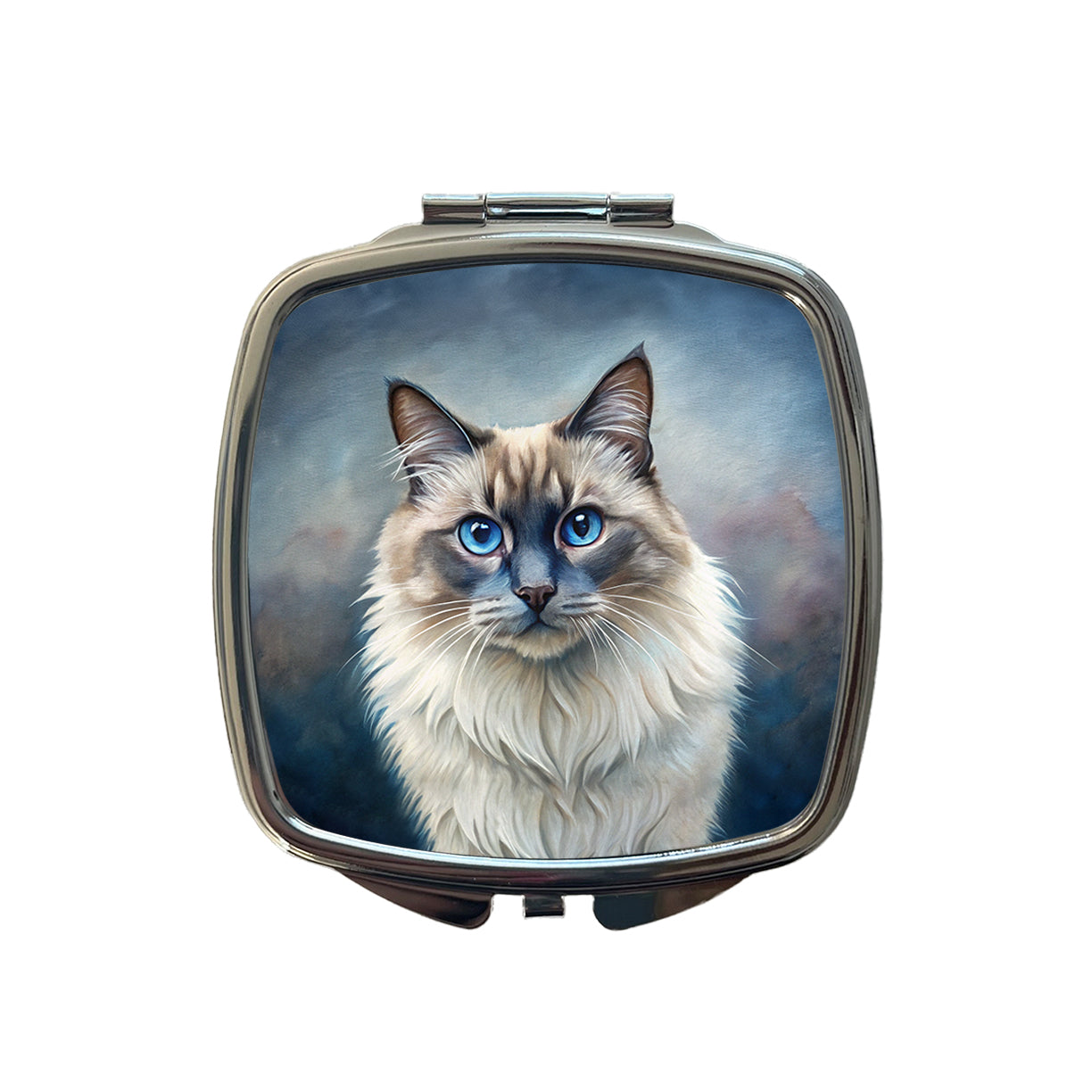 Balinese Cat Illustration Small Travel Purse Handbag Pocket Makeup Compact Mirror