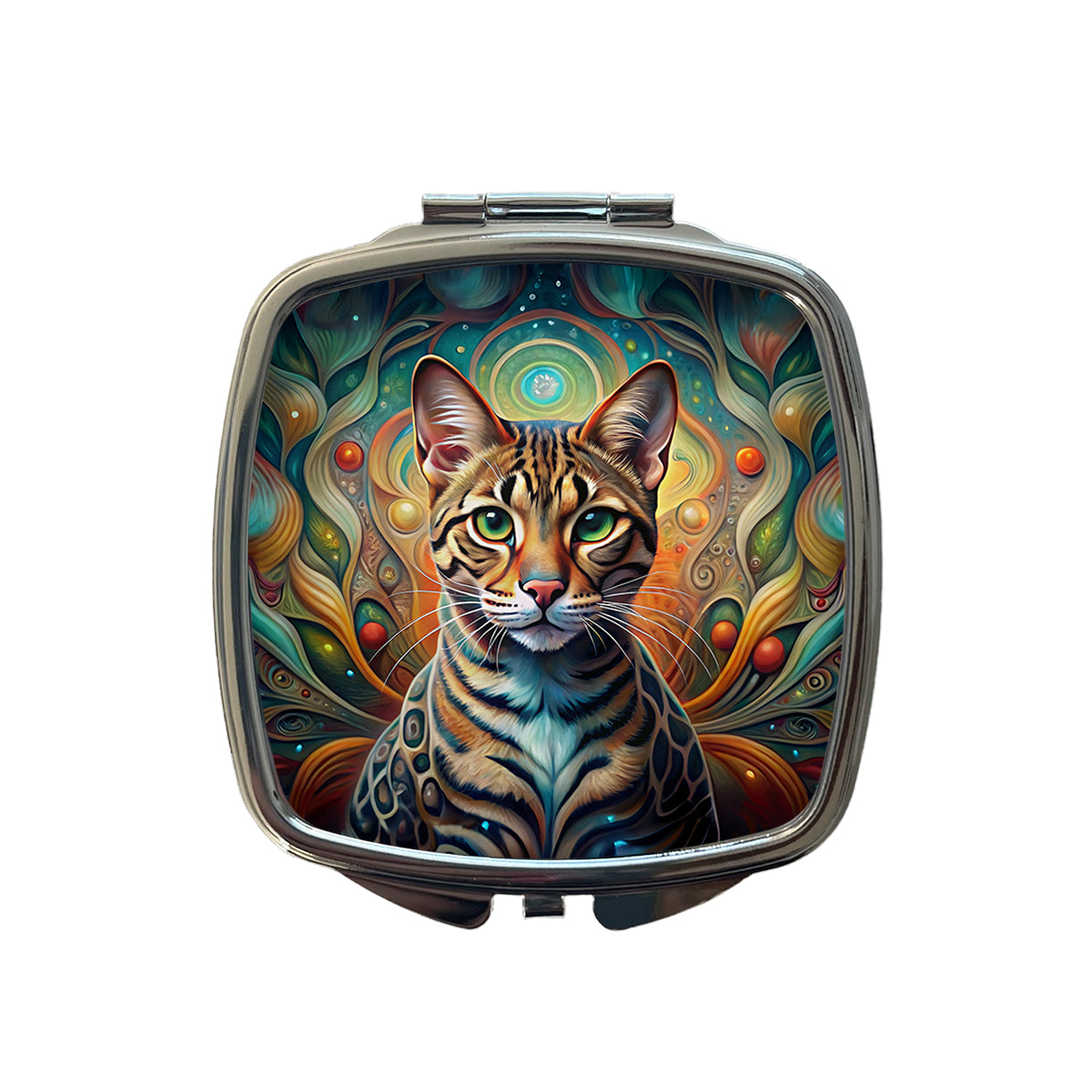 Bengal Cat Abstract Art Small Travel Purse Handbag Pocket Makeup Compact Mirror