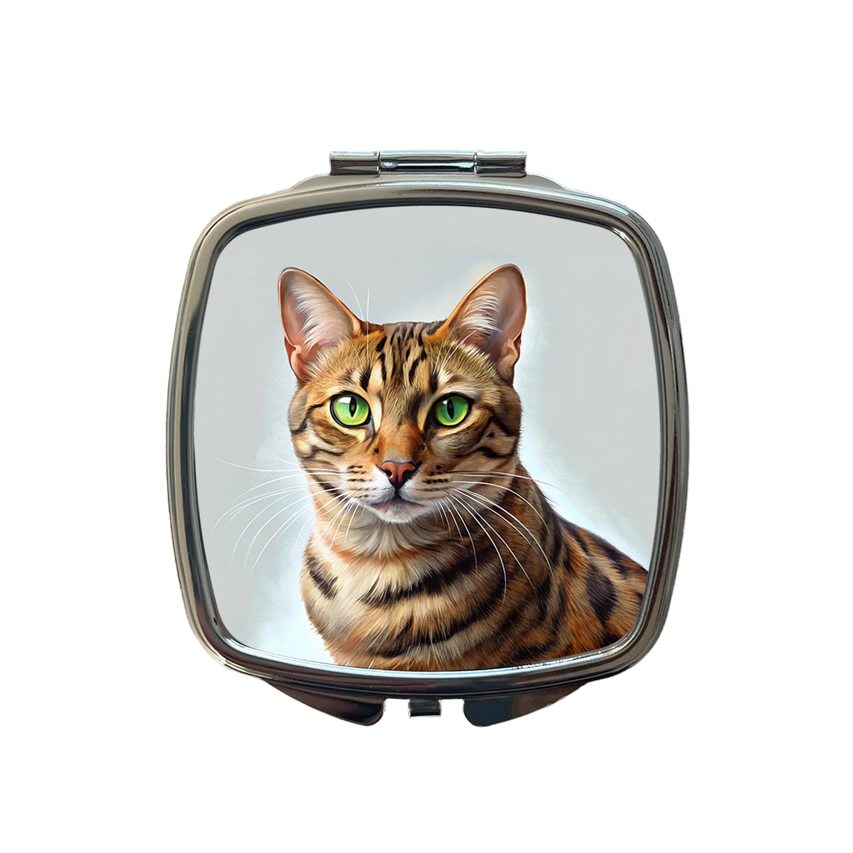 Bengal Cat Illustration Small Travel Purse Handbag Pocket Makeup Compact Mirror