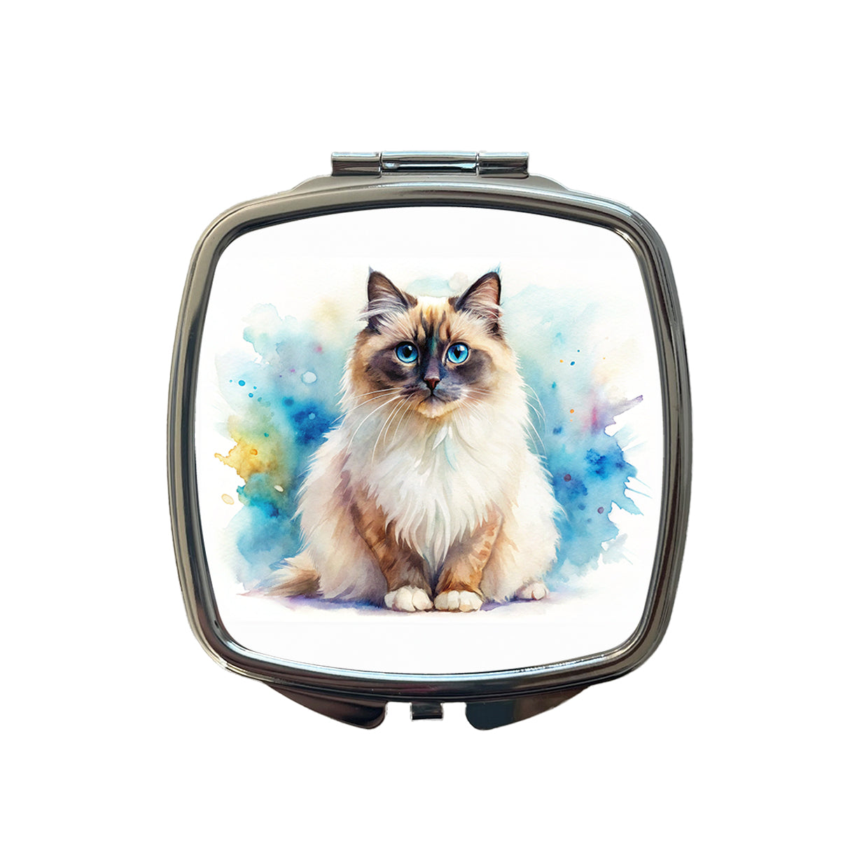 Birman Cat Watercolor Style Small Travel Purse Handbag Pocket Makeup Compact Mirror