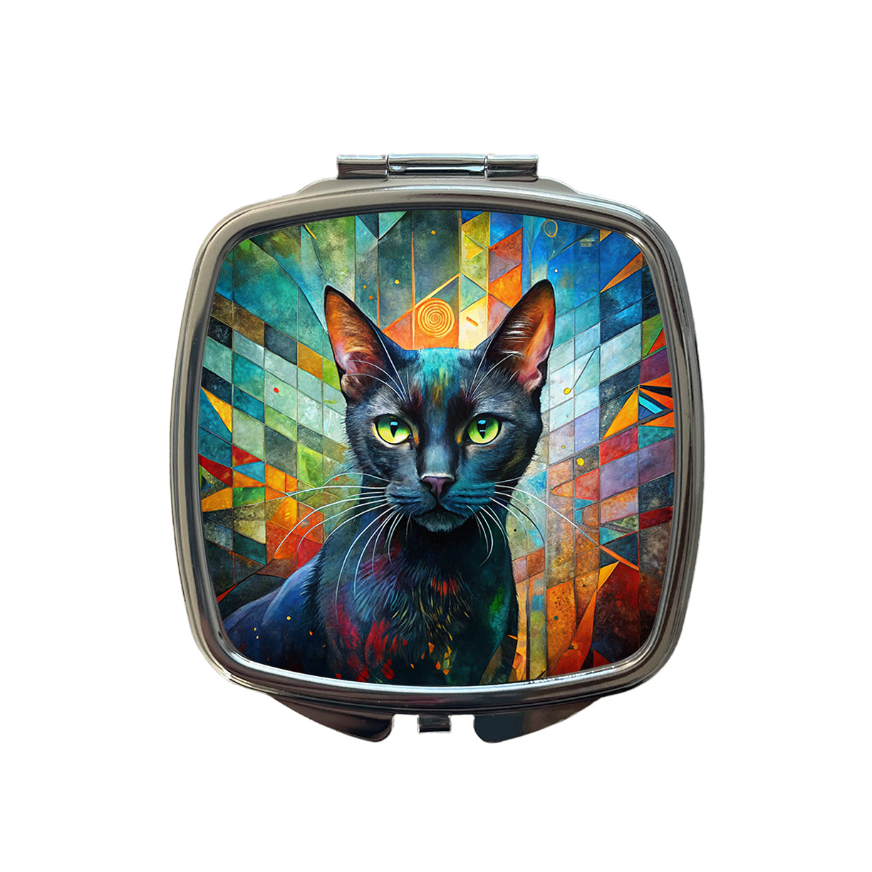 Bombay Black Cat Abstract Art Small Travel Purse Handbag Pocket Makeup Compact Mirror