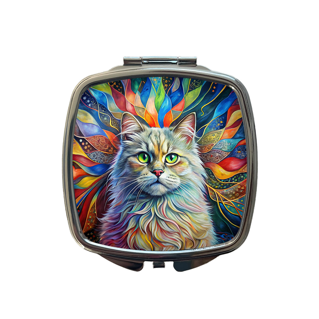 British Longhair Cat Abstract Art Small Travel Purse Handbag Pocket Makeup Compact Mirror