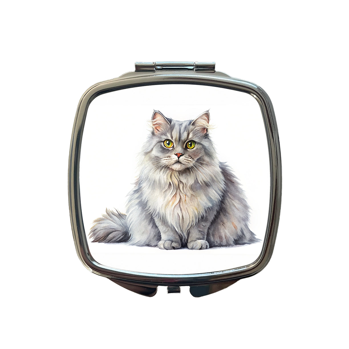 British Longhair Gray Cat Watercolor Style Small Travel Purse Handbag Pocket Makeup Compact Mirror
