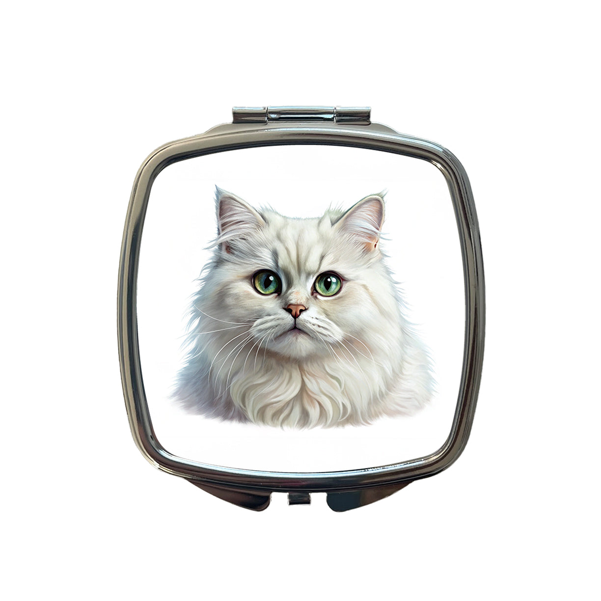 British Longhair White Cat Illustration Small Travel Purse Handbag Pocket Makeup Compact Mirror
