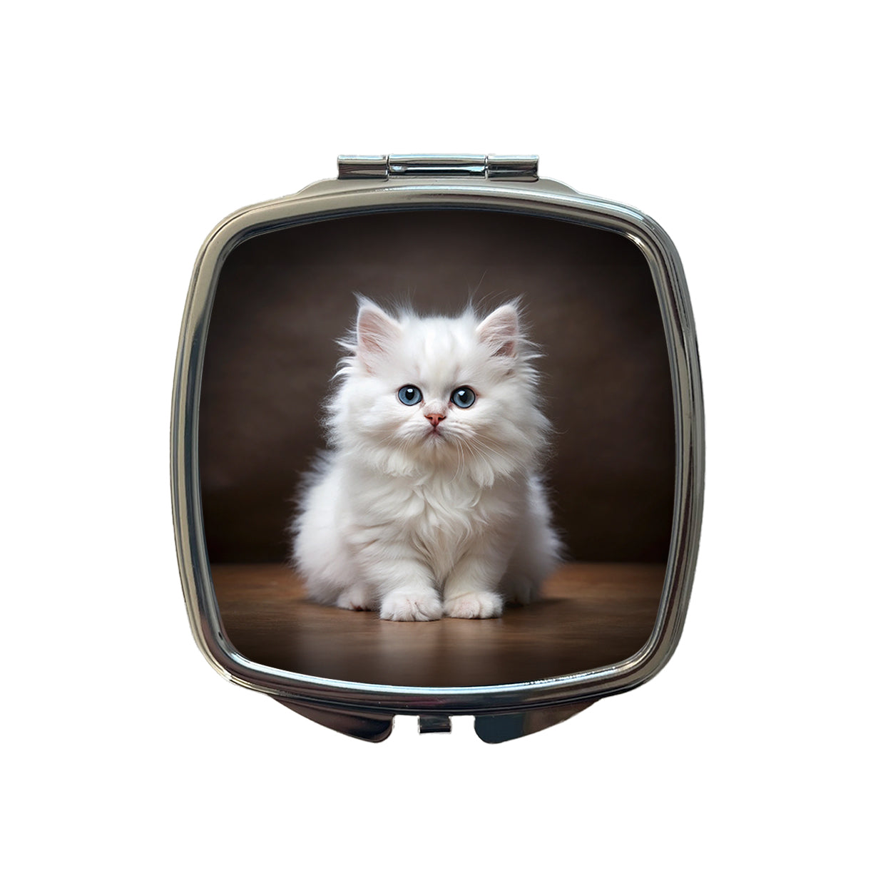 British Longhair White Cat Kitten Photo Small Travel Purse Handbag Pocket Makeup Compact Mirror