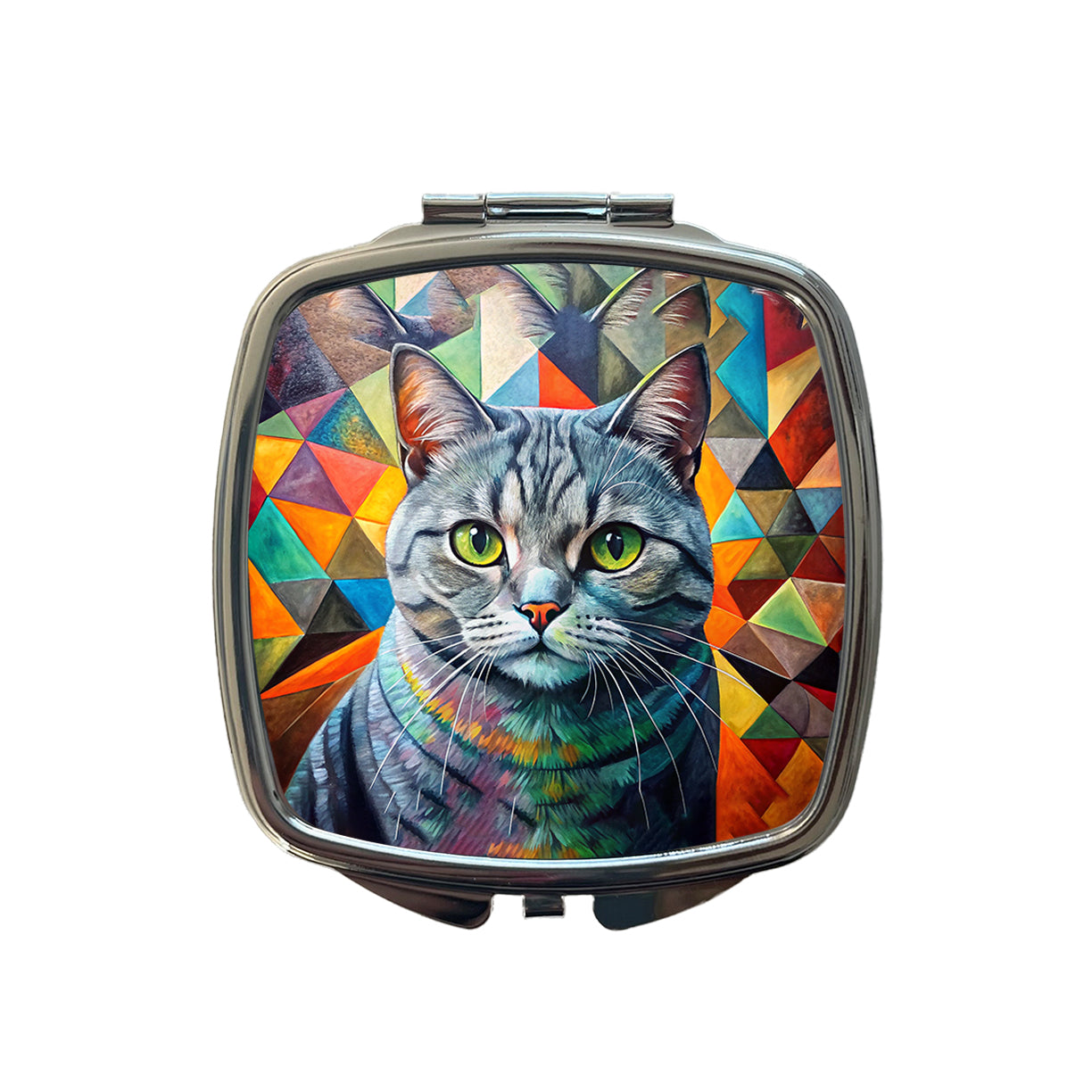 British Shorthair Gray Cat Abstract Art Small Travel Purse Handbag Pocket Makeup Compact Mirror