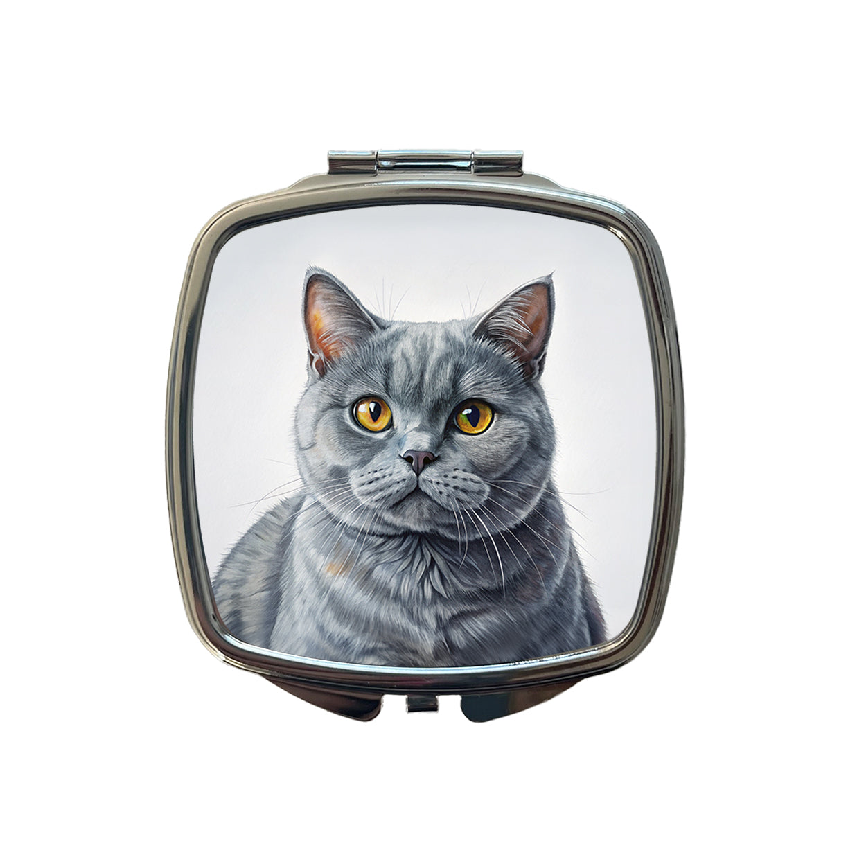 British Shorthair Gray Cat Illustration Small Travel Purse Handbag Pocket Makeup Compact Mirror