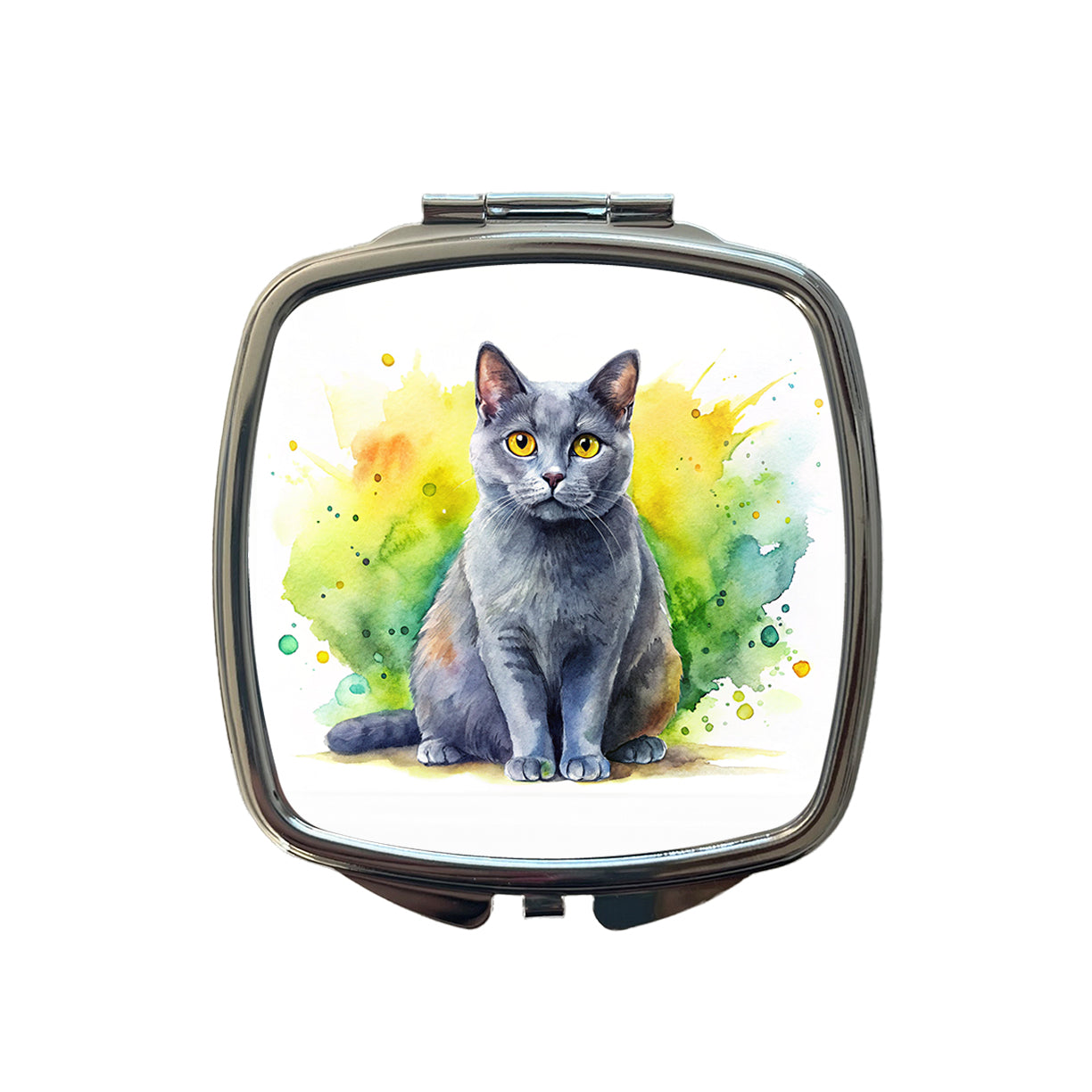 Chartreux Cat Watercolor Style Small Travel Purse Handbag Pocket Makeup Compact Mirror