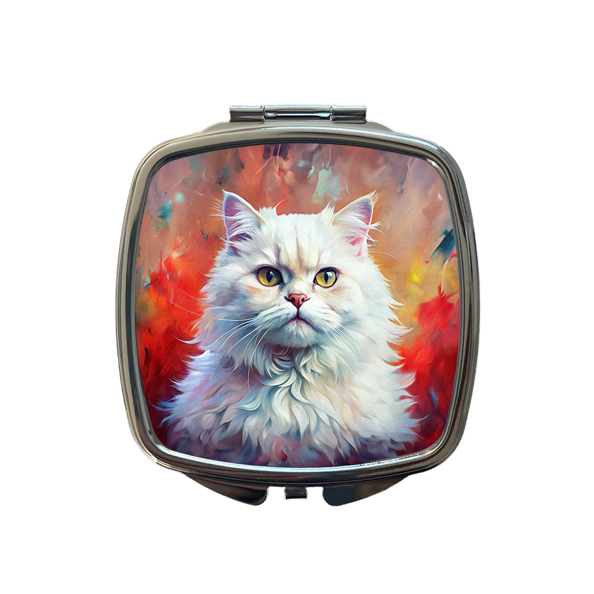 Classic Persian White Cat Abstract Art Small Travel Purse Handbag Pocket Makeup Compact Mirror