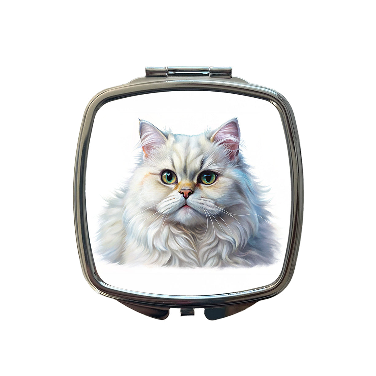 Classic Persian White Cat Illustration Small Travel Purse Handbag Pocket Makeup Compact Mirror