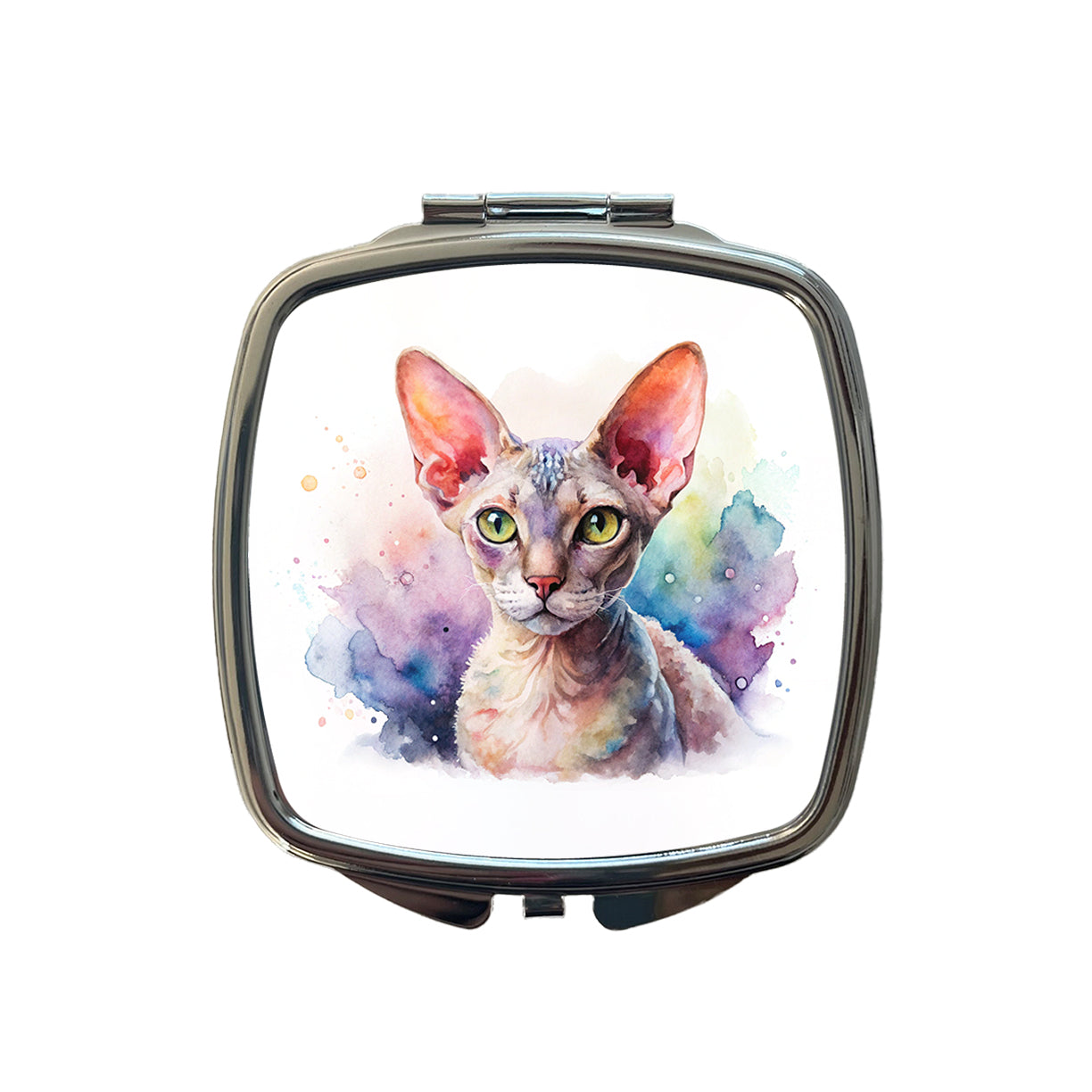 Devon Rex Cat Watercolor Style Small Travel Purse Handbag Pocket Makeup Compact Mirror